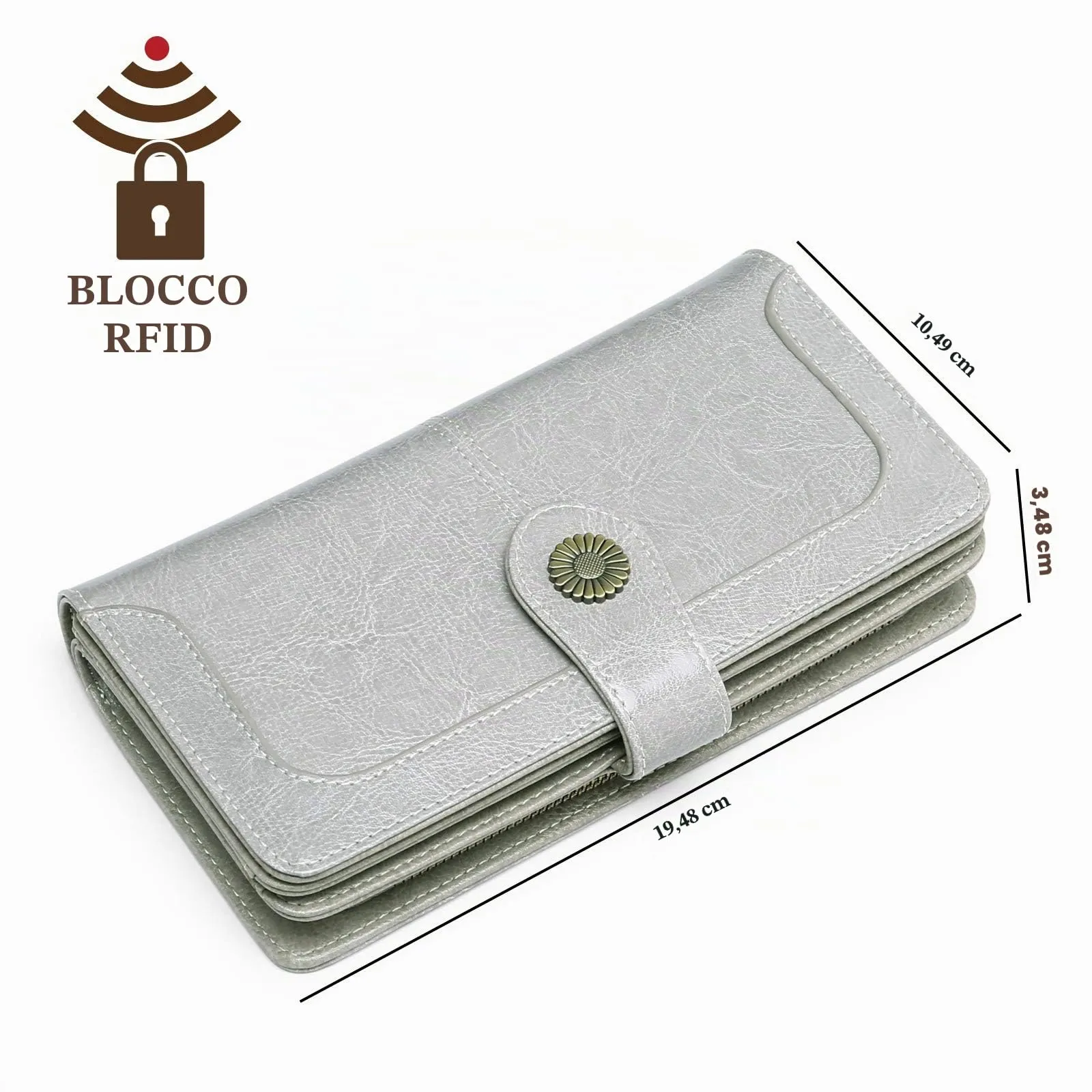 SENDEFN Portafoglio Donna in Vera Pelle con Blocco RFID, Cerniera e 24 Slot per Carte - immagine 3