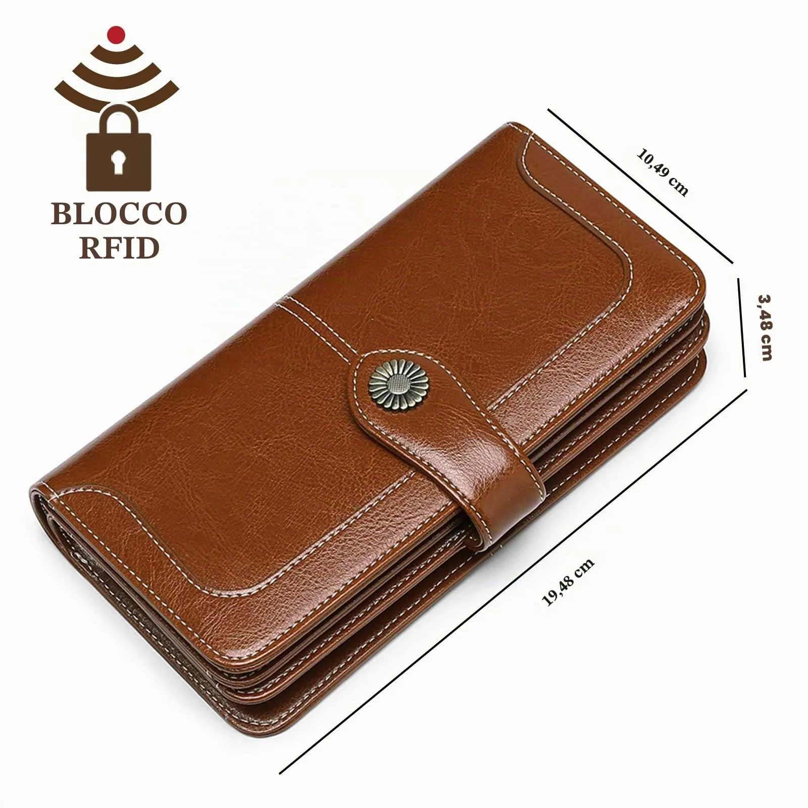SENDEFN Portafoglio Donna in Pelle con Blocco RFID, Portamonete con Cerniera e 24 Slot per Carte - immagine 3
