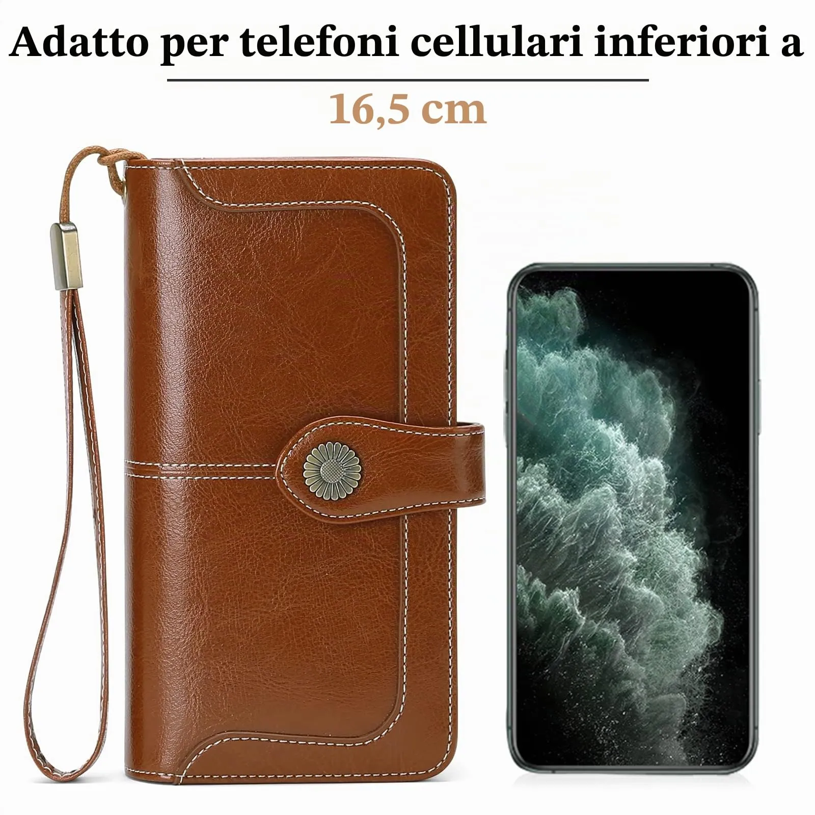 SENDEFN Portafoglio Donna in Pelle con Blocco RFID, Portamonete con Cerniera e 24 Slot per Carte - immagine 7
