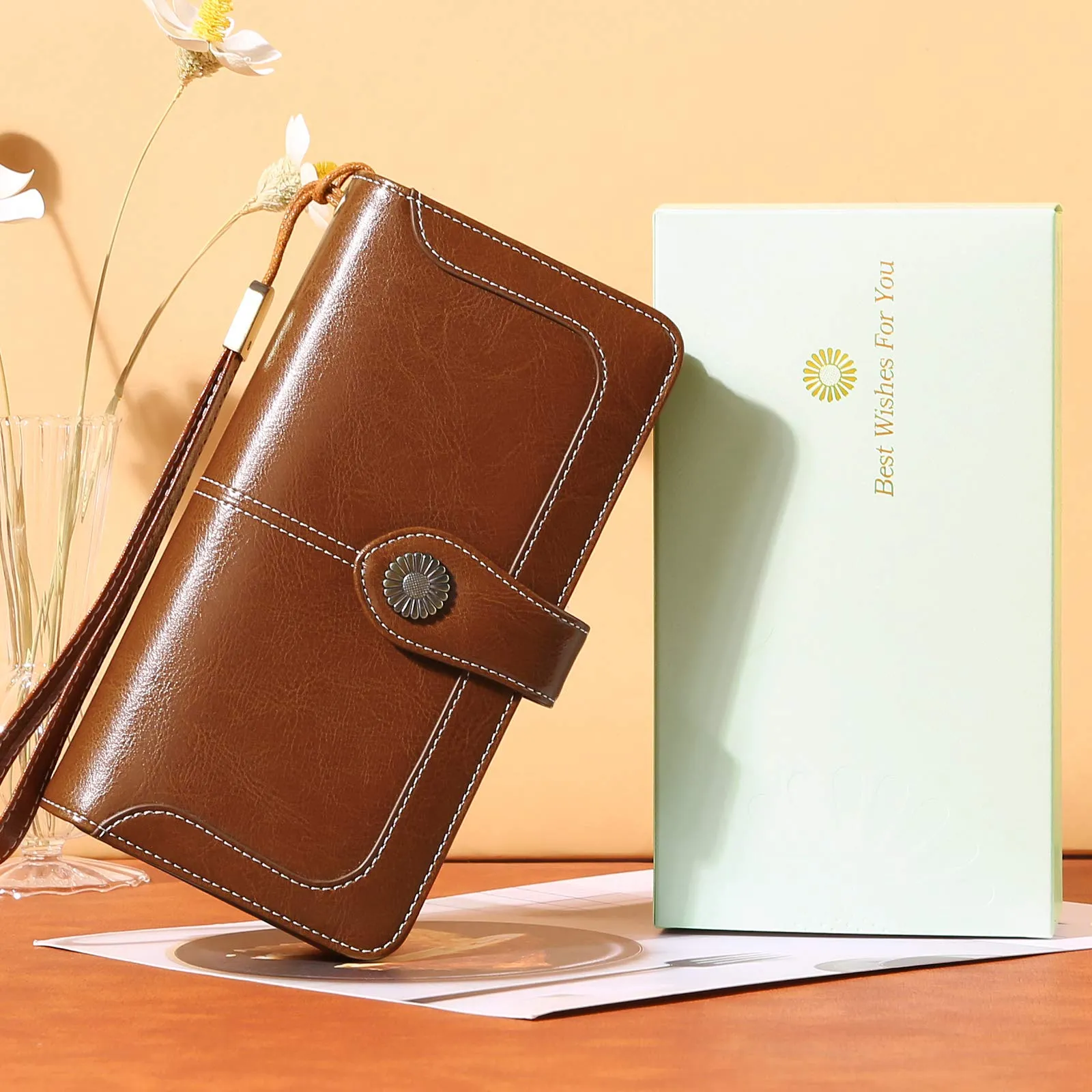 SENDEFN Portafoglio Donna in Pelle con Blocco RFID, Portamonete con Cerniera e 24 Slot per Carte - immagine 8