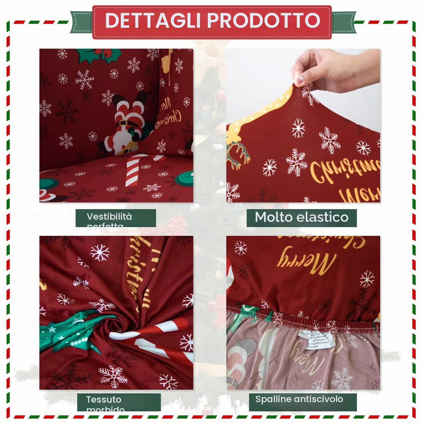 Jaotto Copridivano Natalizio Elasticizzato 2 Posti, Fodera Antiscivolo Antimacchia Xmas Ladro - immagine 3