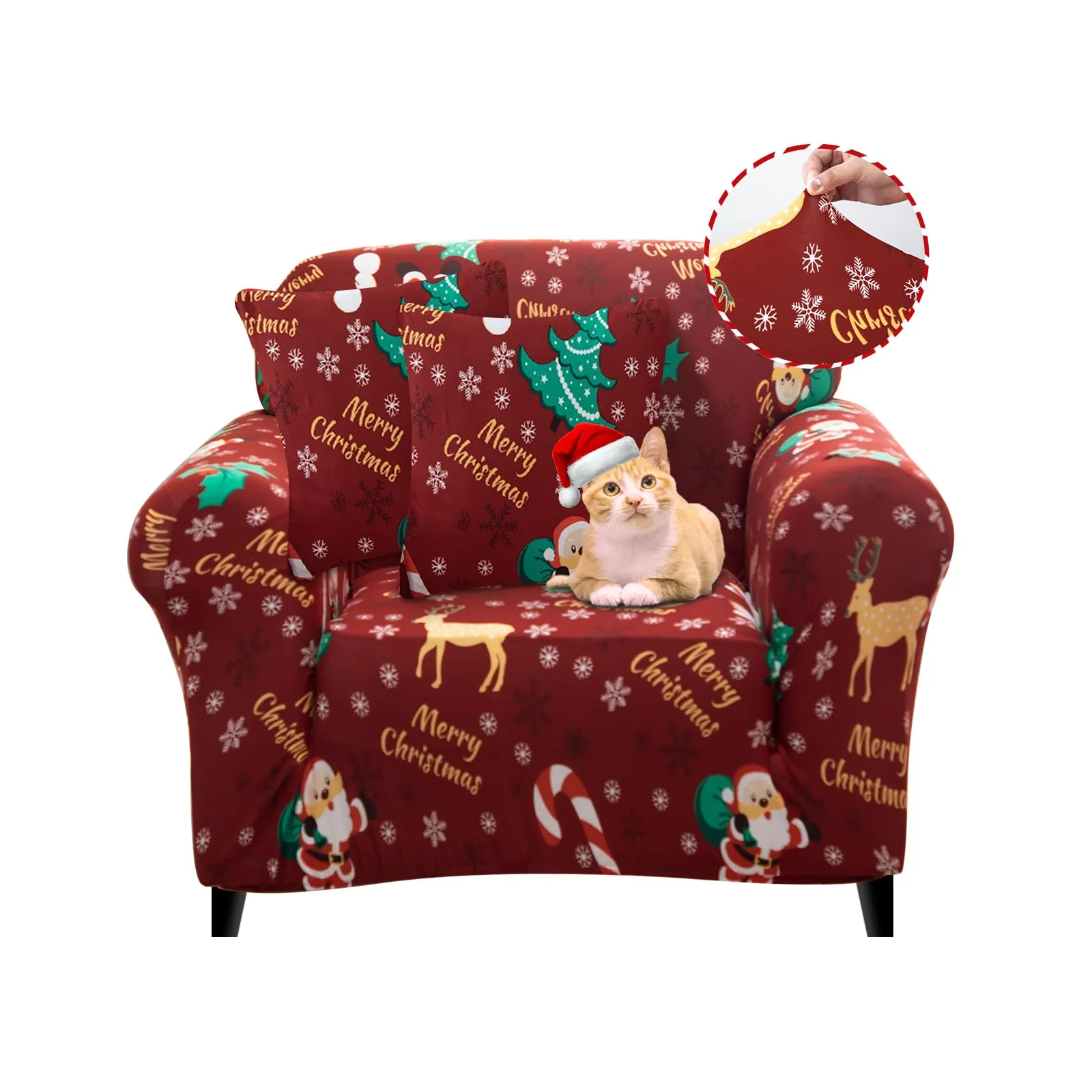 Jaotto Copridivano Natalizio Elasticizzato 1 Posto, Fantasia Xmas Ladro, Antiscivolo e Antimacchia - immagine 1