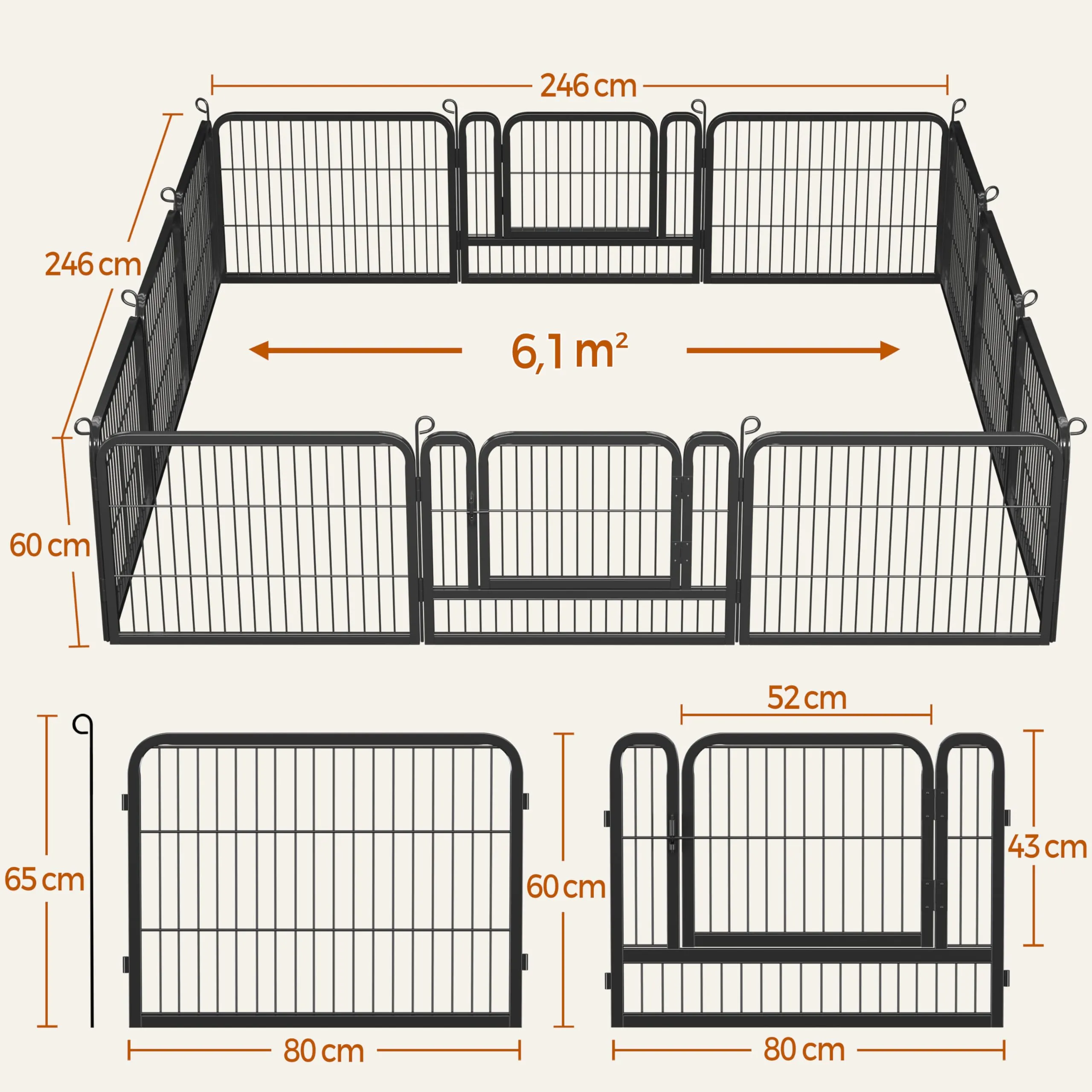 Yaheetech Recinto per Cani da Interno, 12 pz, 80 x 60 cm, Nero - immagine 3