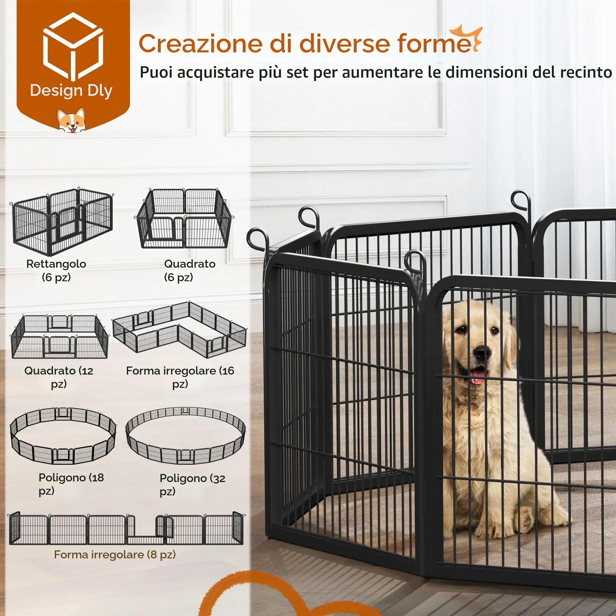 Yaheetech Recinto per Cani da Interno, 12 pz, 80 x 60 cm, Nero - immagine 4