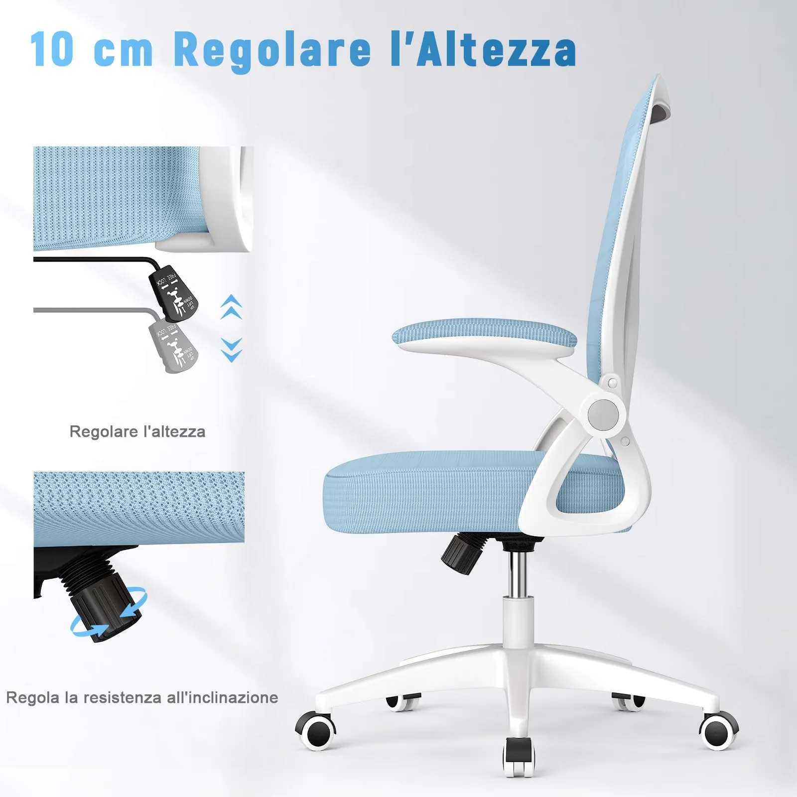 Rattantree Sedia da Ufficio con Supporto Lombare e Braccioli Regolabili, Blu - immagine 2