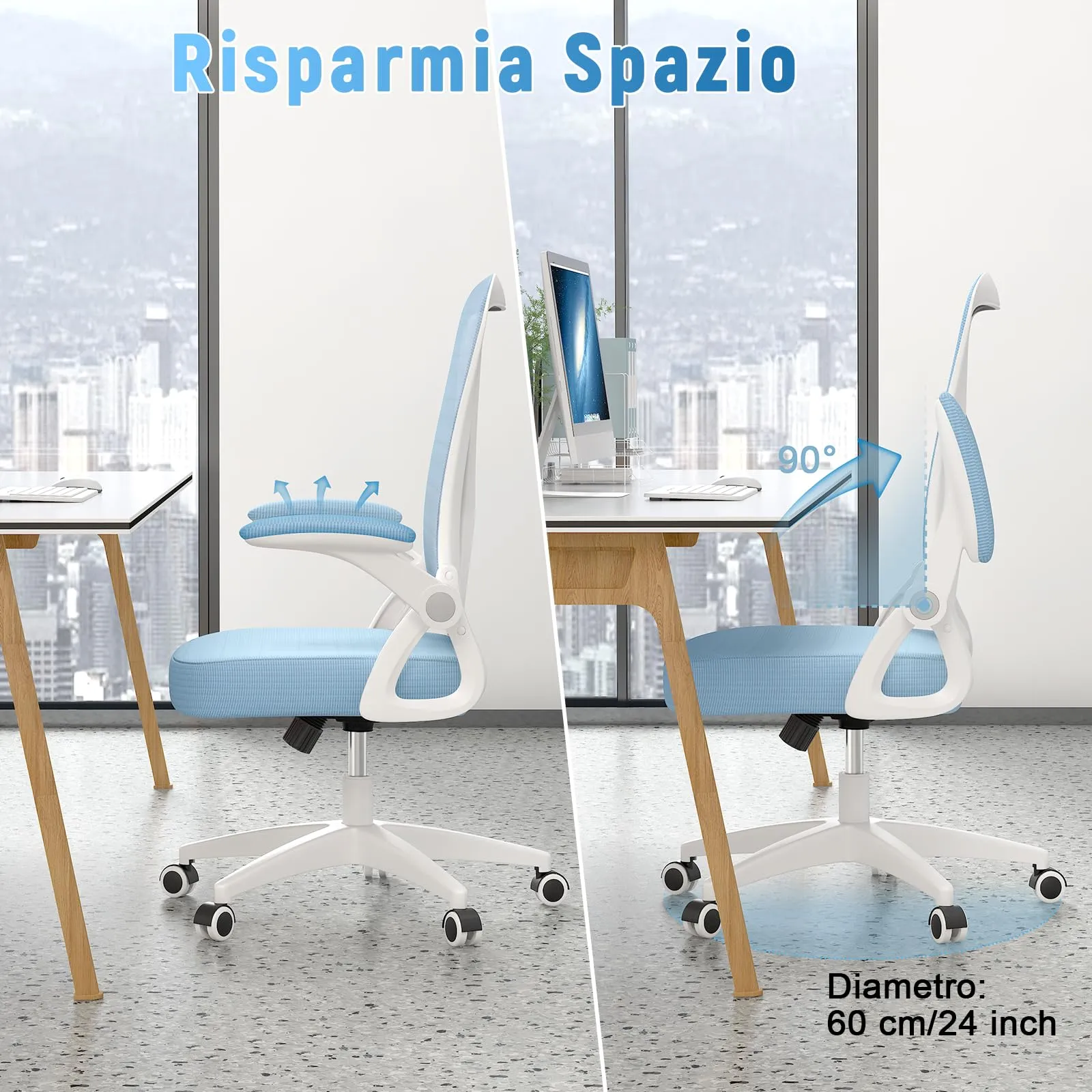 Rattantree Sedia da Ufficio con Supporto Lombare e Braccioli Regolabili, Blu - immagine 4