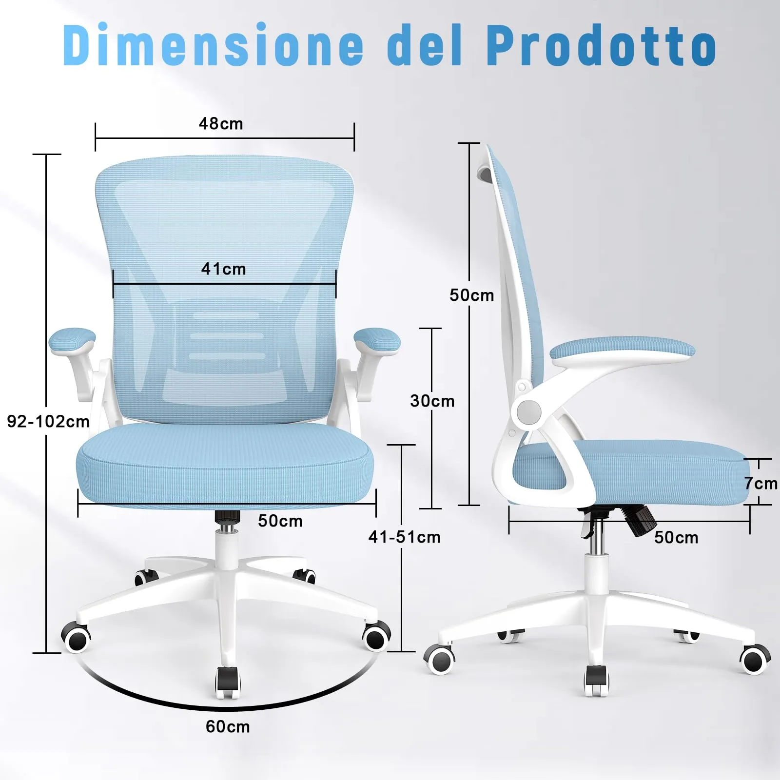Rattantree Sedia da Ufficio con Supporto Lombare e Braccioli Regolabili, Blu - immagine 6