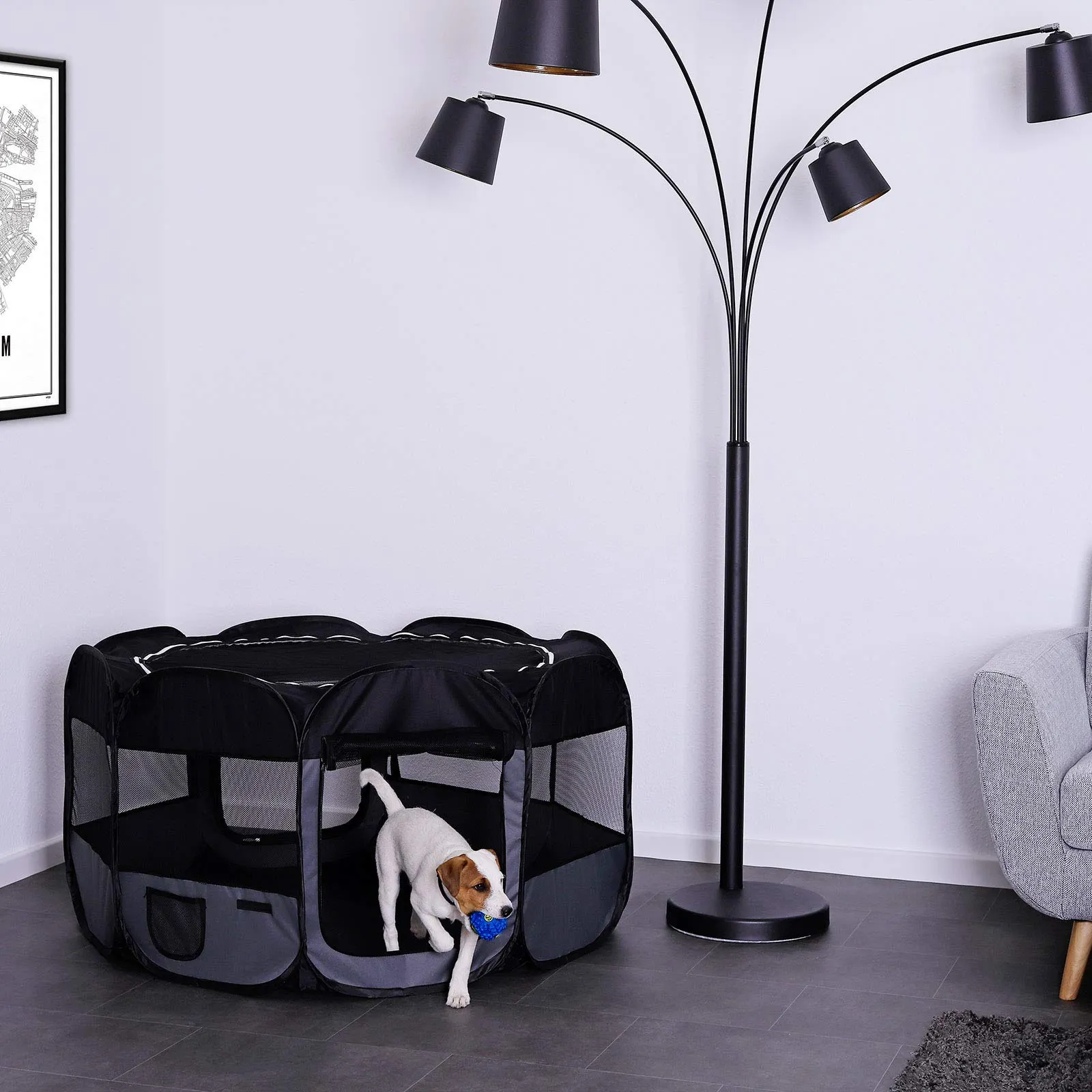 lionto Recinto per cuccioli pieghevole, Ø 110 cm, Altezza 64 cm, Nero/Grigio - immagine 2