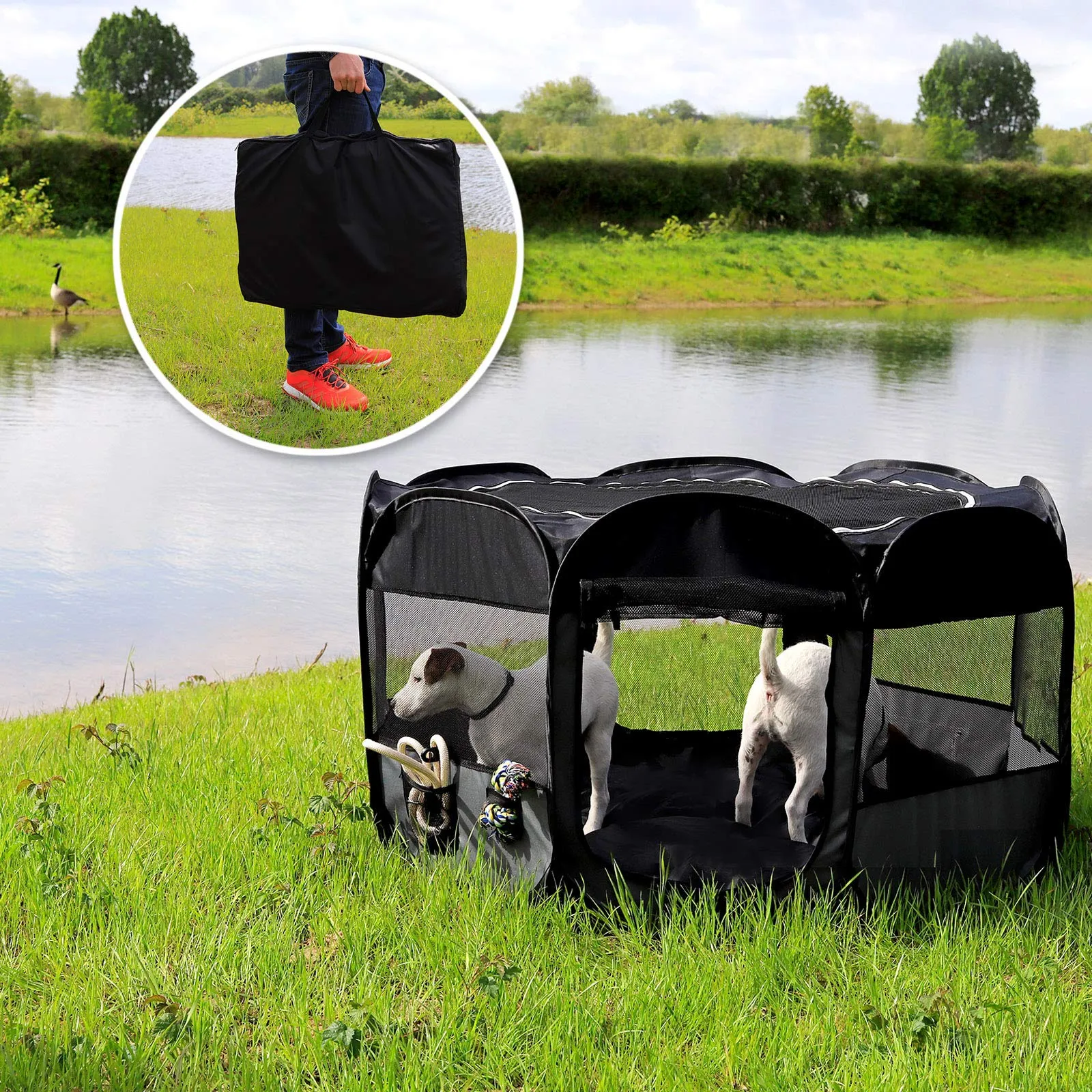 lionto Recinto per cuccioli pieghevole, Ø 110 cm, Altezza 64 cm, Nero/Grigio - immagine 3