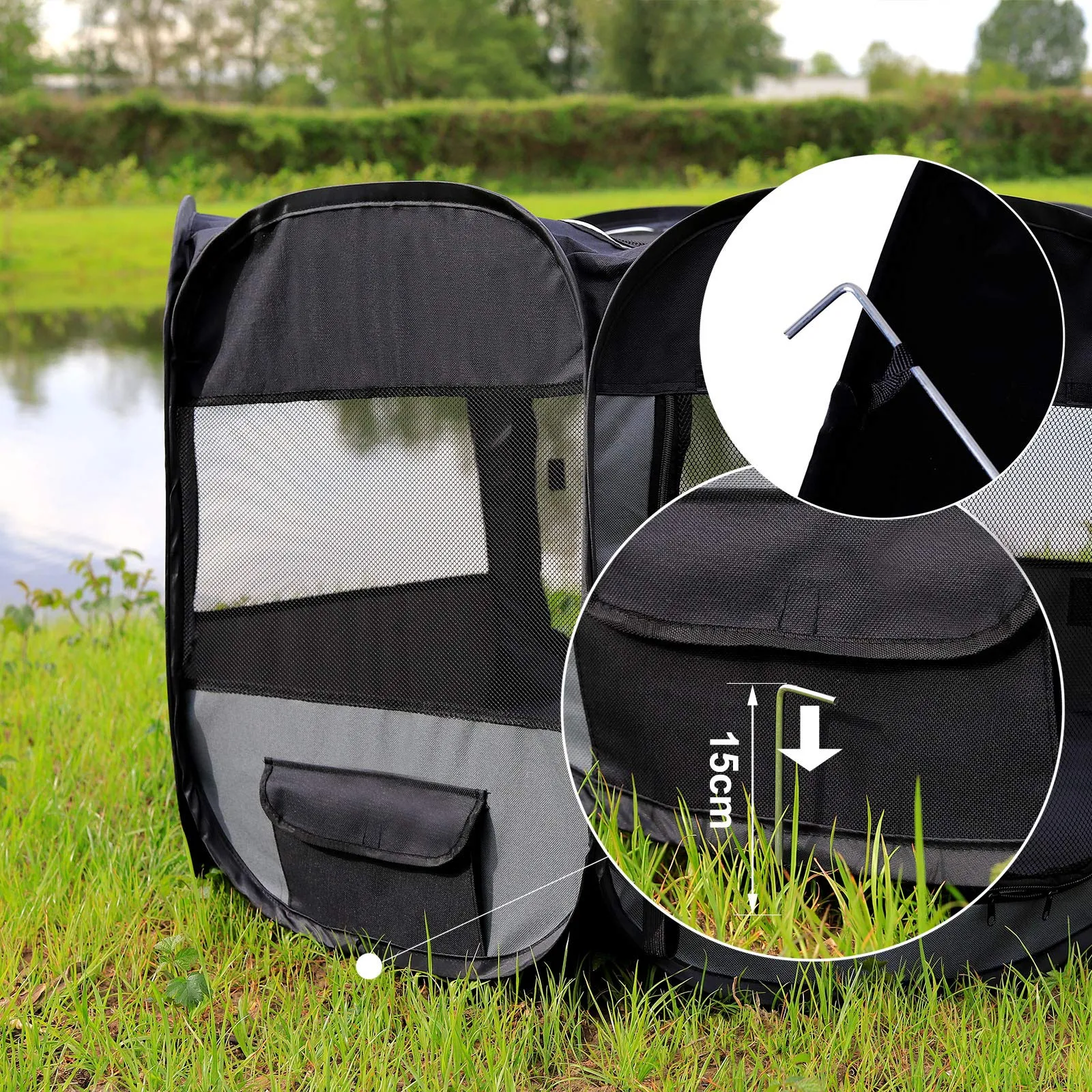 lionto Recinto per cuccioli pieghevole, Ø 110 cm, Altezza 64 cm, Nero/Grigio - immagine 4
