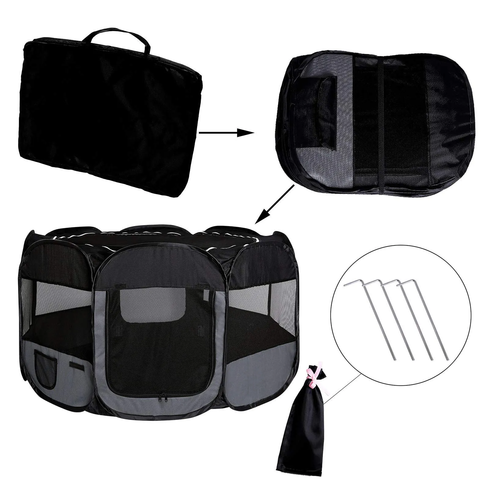 lionto Recinto per cuccioli pieghevole, Ø 110 cm, Altezza 64 cm, Nero/Grigio - immagine 6