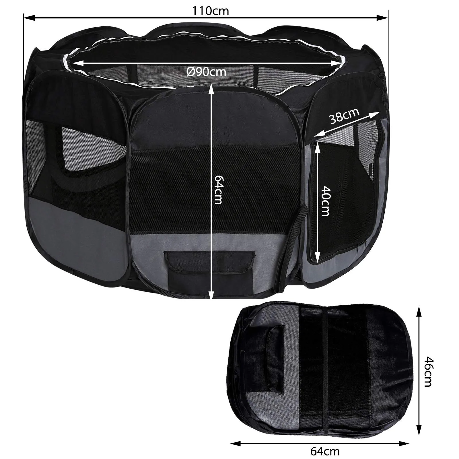 lionto Recinto per cuccioli pieghevole, Ø 110 cm, Altezza 64 cm, Nero/Grigio - immagine 7