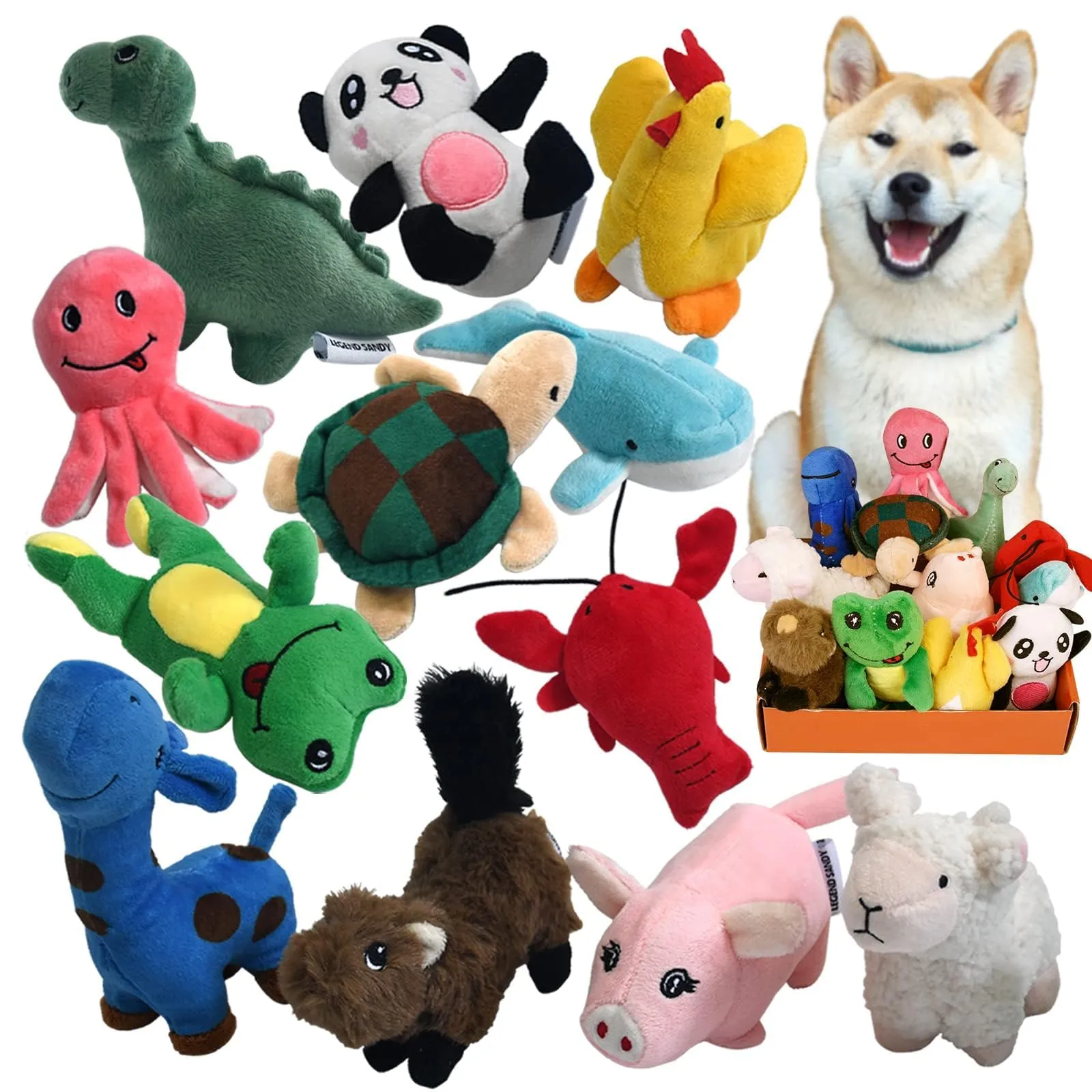 LEGEND SANDY Set di 12 giocattoli in peluche con sonaglio per cani di piccola e media taglia - immagine 1