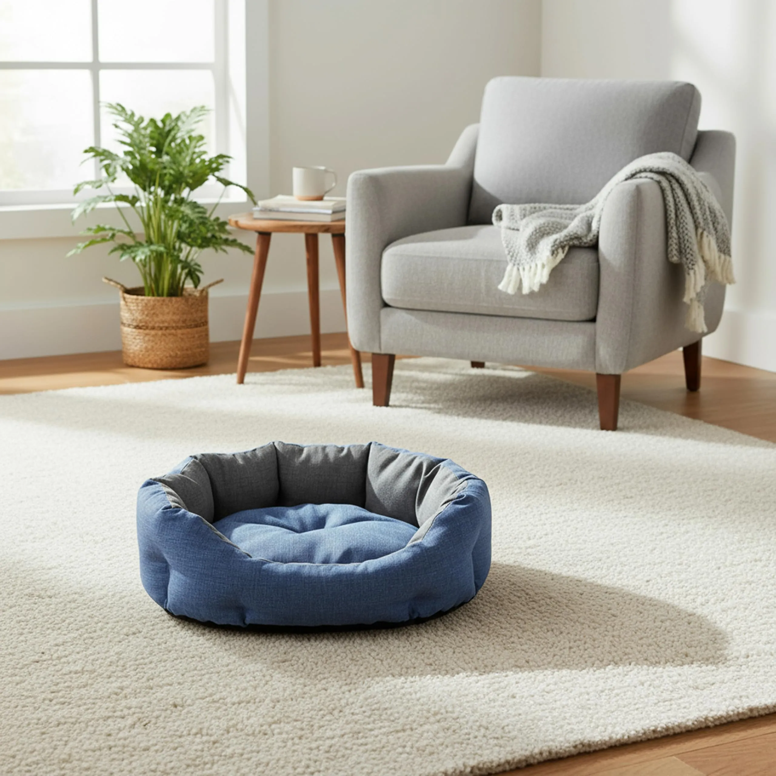 Baroni Home Cuccia per Cane e Gatto in tessuto Grigio e Blu, Taglia M 45x55 cm, Lavabile - immagine 2