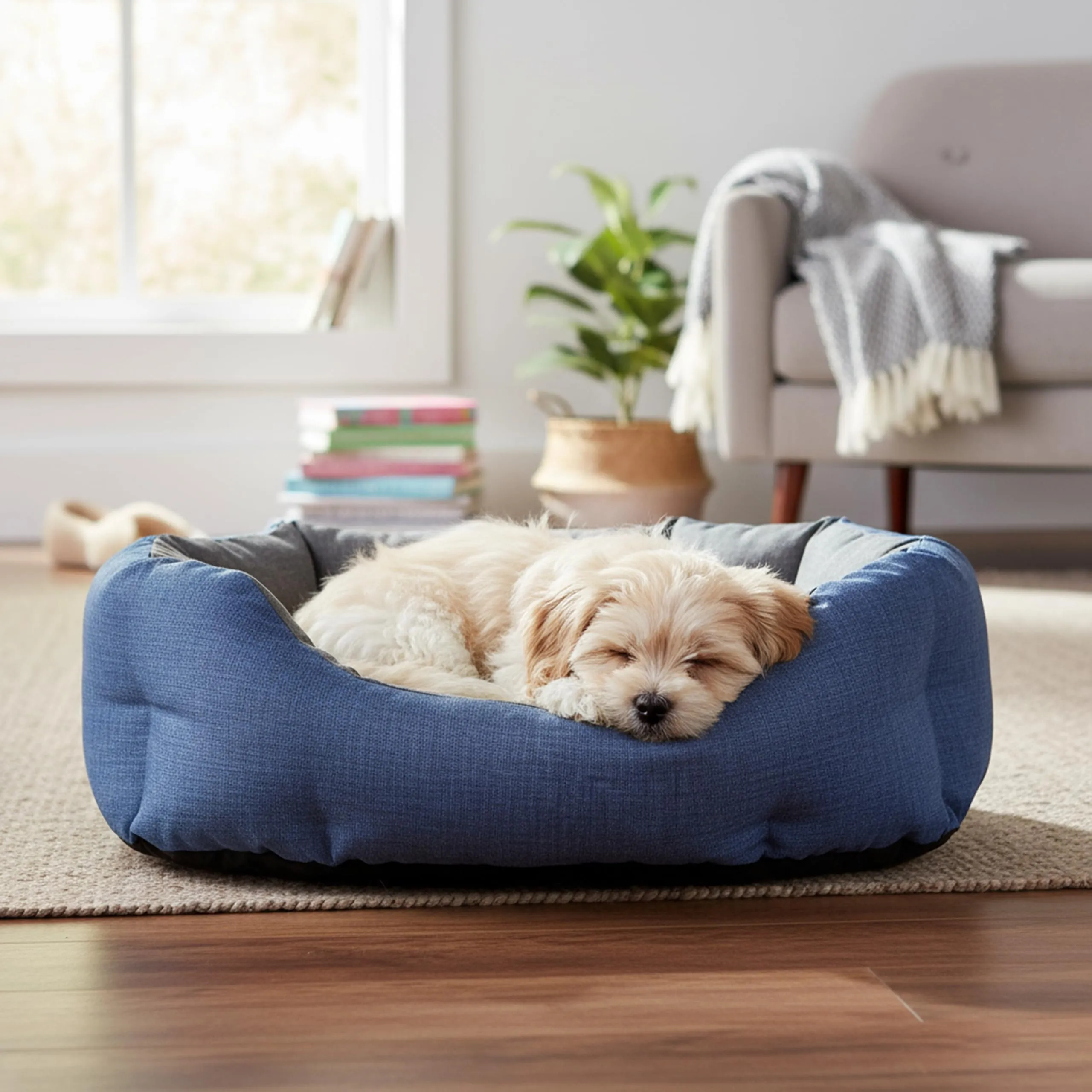 Baroni Home Cuccia per Cane e Gatto in tessuto Grigio e Blu, Taglia M 45x55 cm, Lavabile - immagine 4
