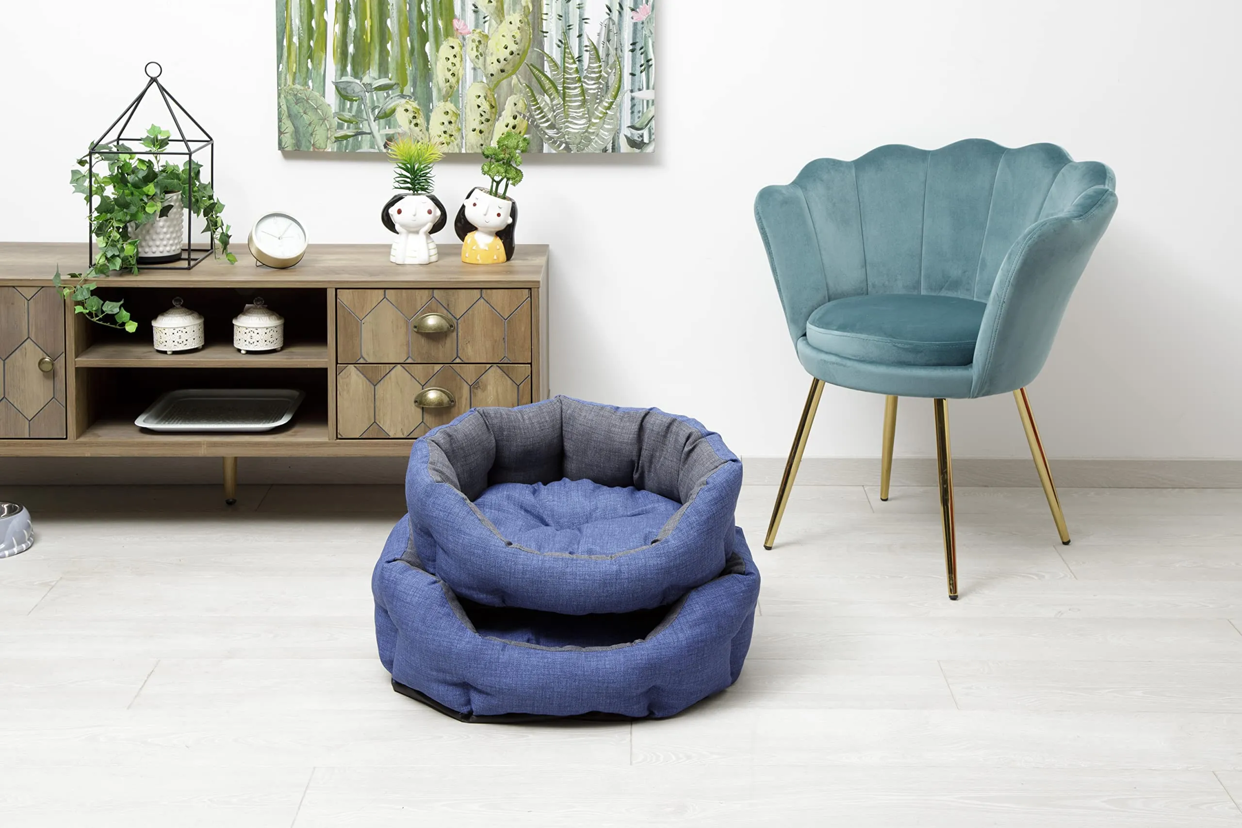 Baroni Home Cuccia per Cane e Gatto in tessuto Grigio e Blu, Taglia M 45x55 cm, Lavabile - immagine 6