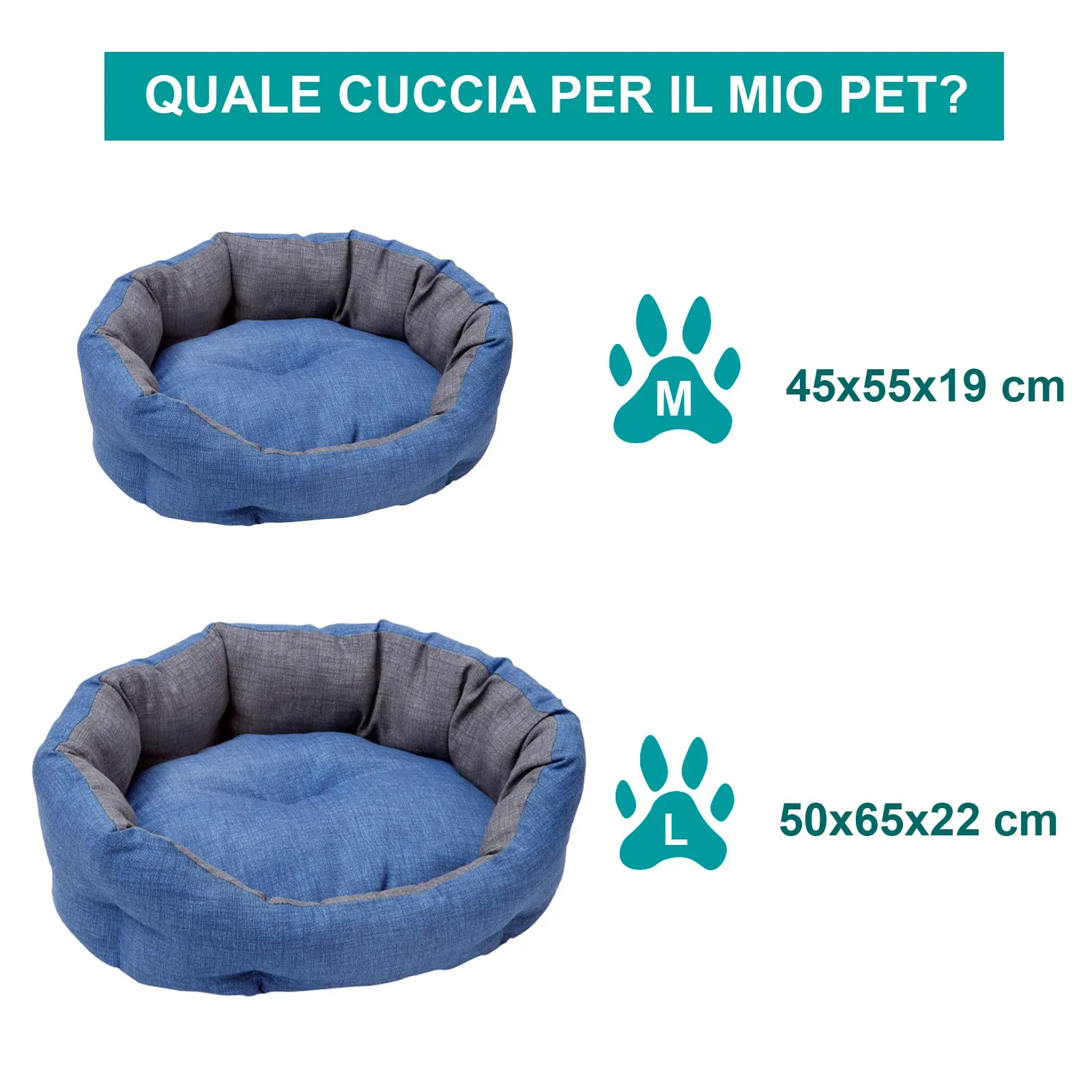 Baroni Home Cuccia per Cane e Gatto in tessuto Grigio e Blu, Taglia M 45x55 cm, Lavabile - immagine 7