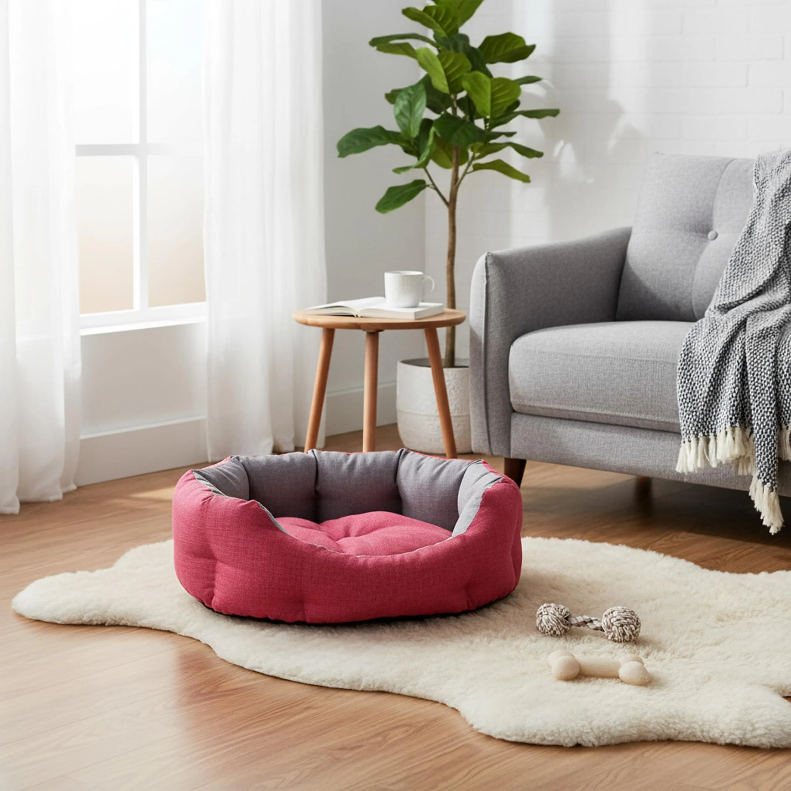 Baroni Home Cuccia per Cane e Gatto in tessuto, Grigio e Bordeaux, Taglia L 50x65 cm, Lavabile - immagine 2