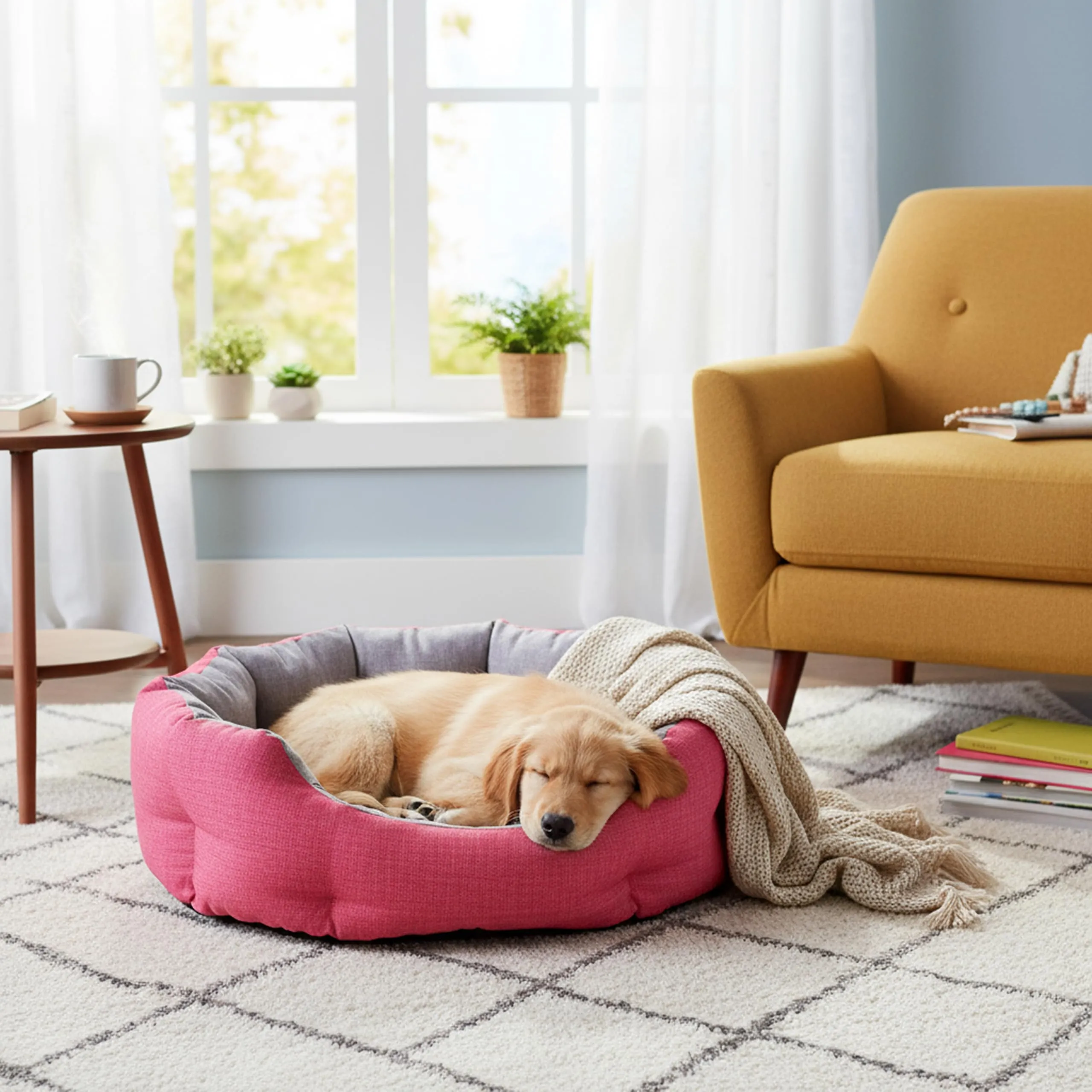 Baroni Home Cuccia per Cane e Gatto in tessuto, Grigio e Bordeaux, Taglia L 50x65 cm, Lavabile - immagine 4