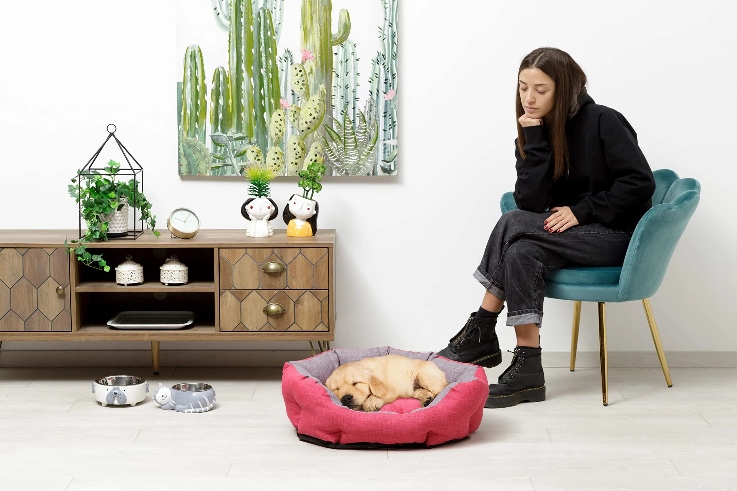 Baroni Home Cuccia per Cane e Gatto in tessuto, Grigio e Bordeaux, Taglia L 50x65 cm, Lavabile - immagine 5
