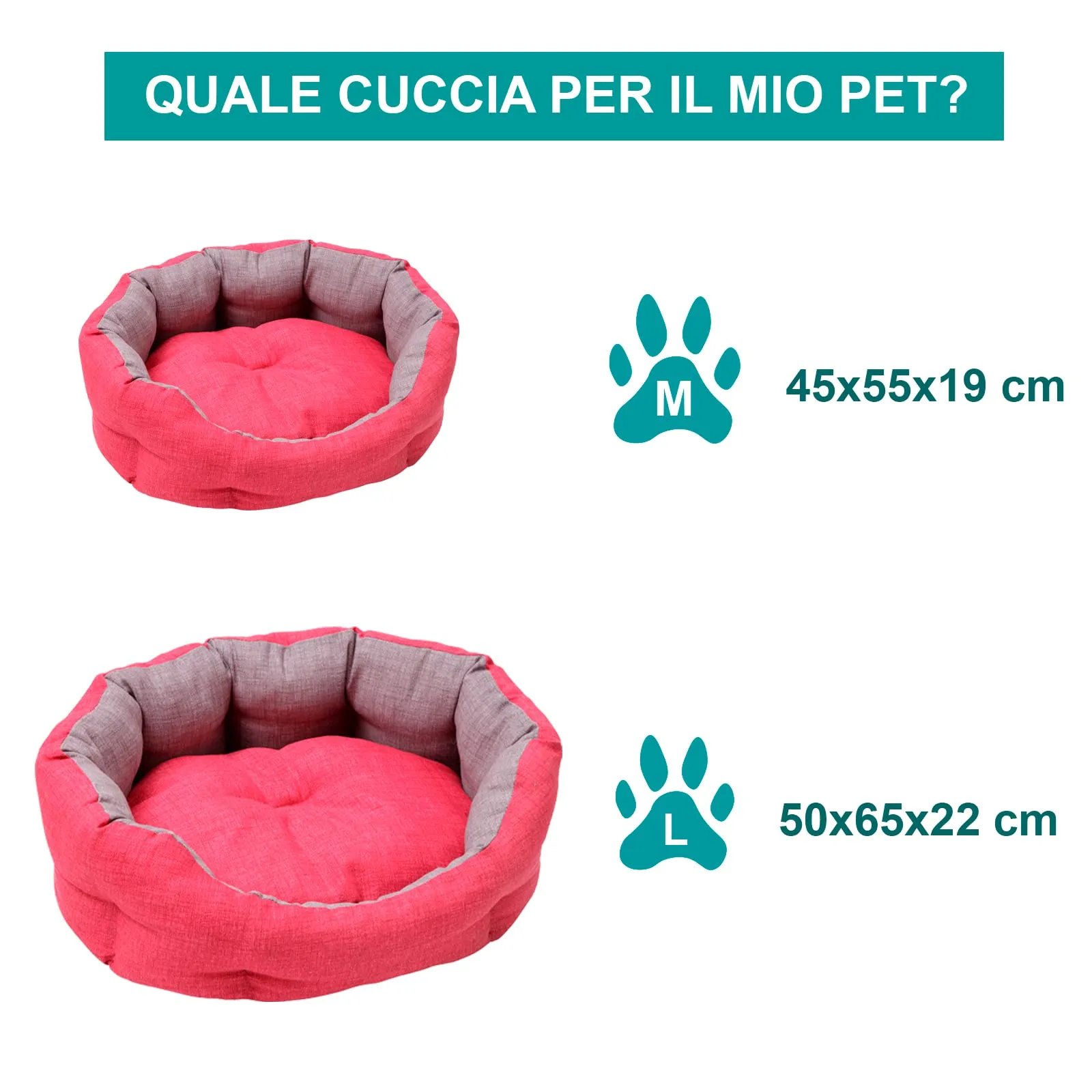 Baroni Home Cuccia per Cane e Gatto in tessuto, Grigio e Bordeaux, Taglia L 50x65 cm, Lavabile - immagine 7