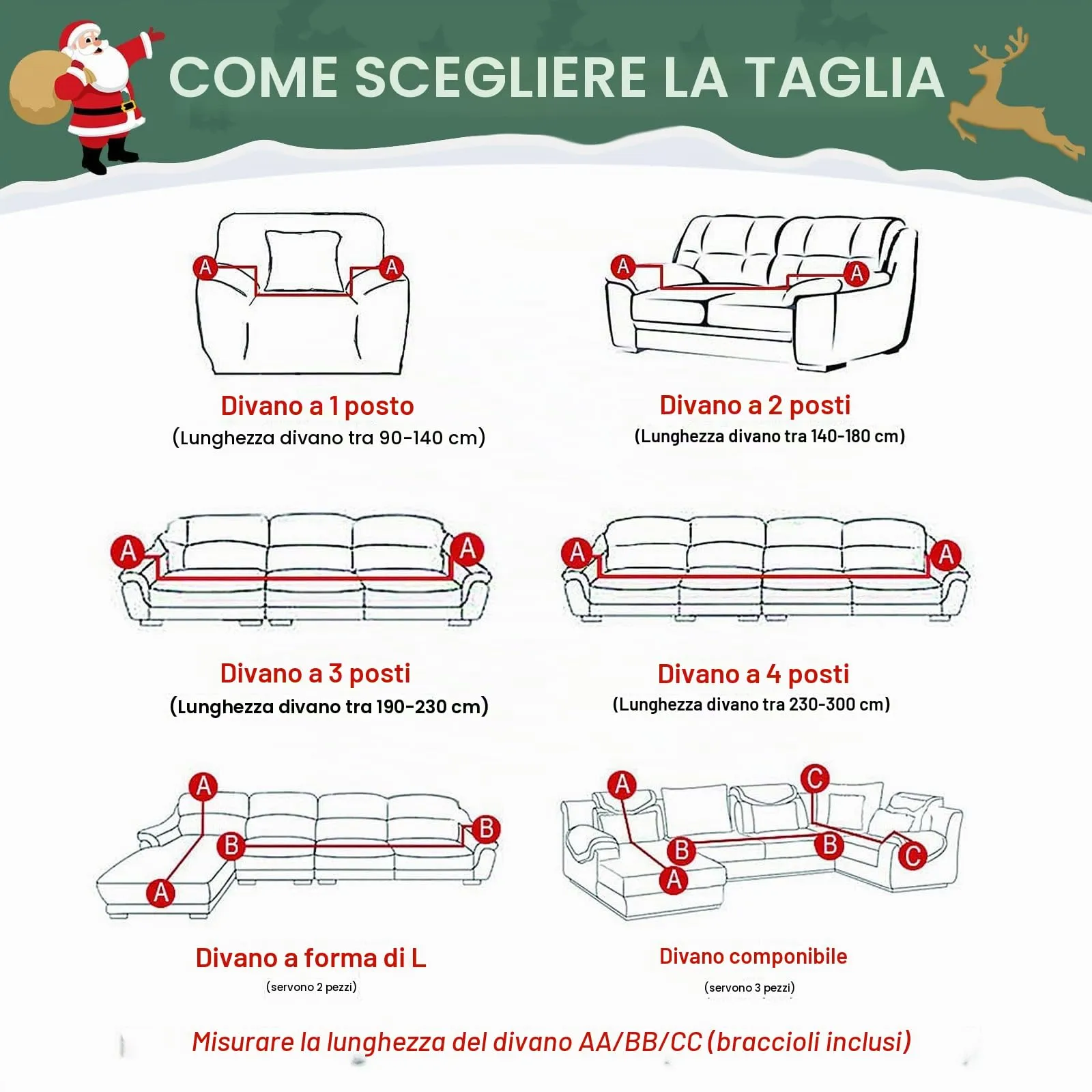Jaotto Copridivano Natalizio Elasticizzato, 4 Posti, Fantasia Xmas Ladro, Antiscivolo e Antimacchia - immagine 2