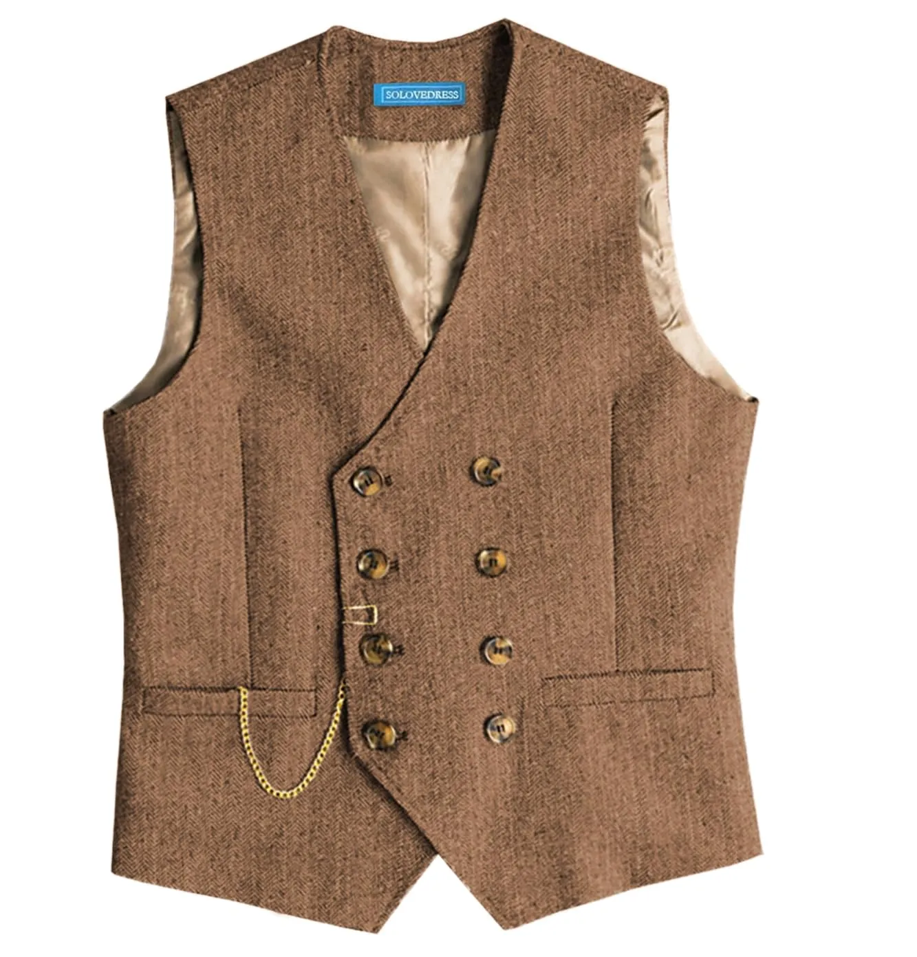 Solovedress Gilet da uomo in lana a righe, marrone, M - immagine 1