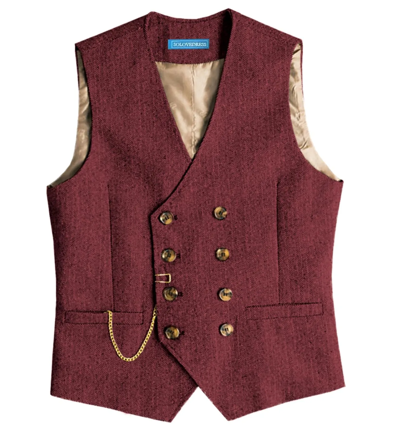 Solovedress Gilet da Uomo in Tweed a Righe, Doppiopetto, Borgogna, 3XL - immagine 1