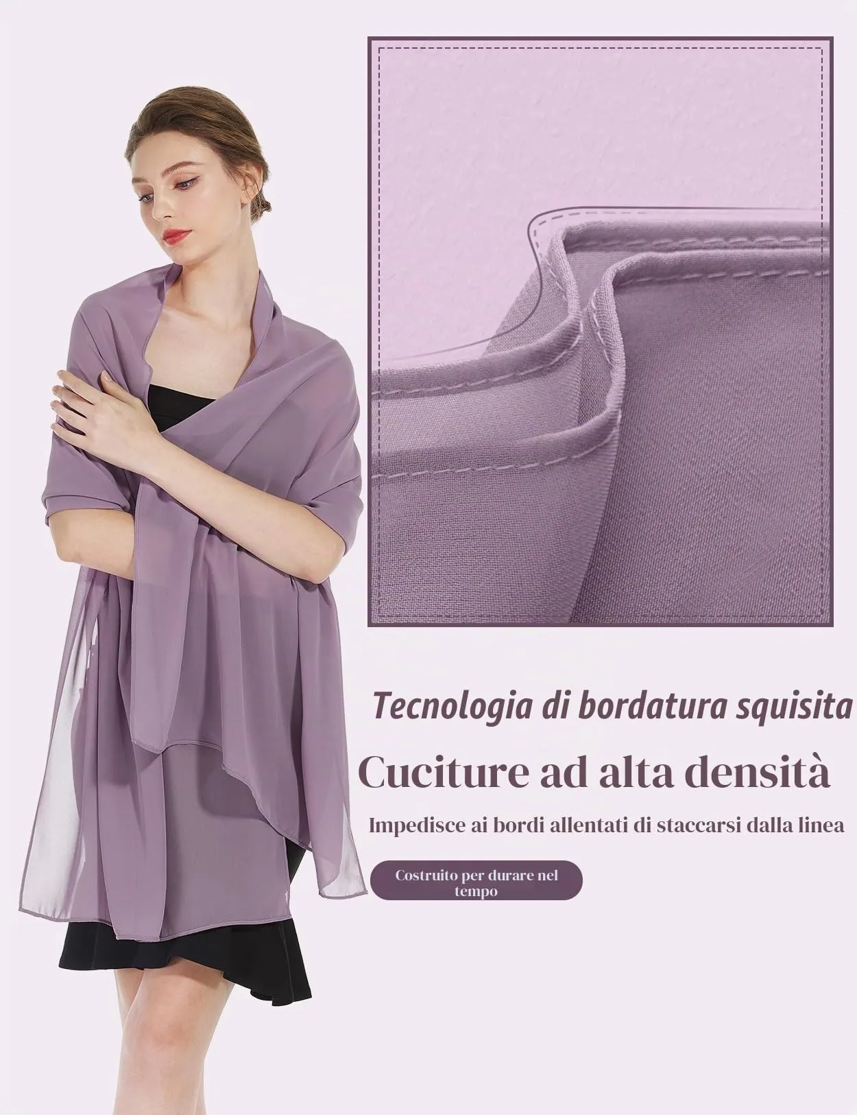 BEAUTELICATE Scialle Stola Donna in Chiffon Mauve Plus Size - immagine 3