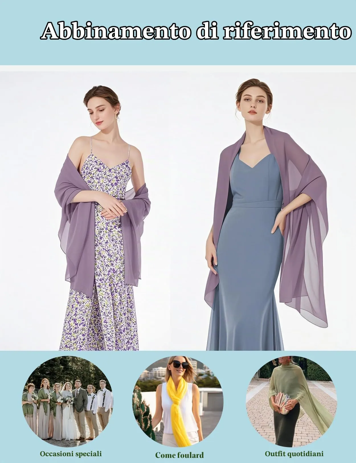 BEAUTELICATE Scialle Stola Donna in Chiffon Mauve Plus Size - immagine 6