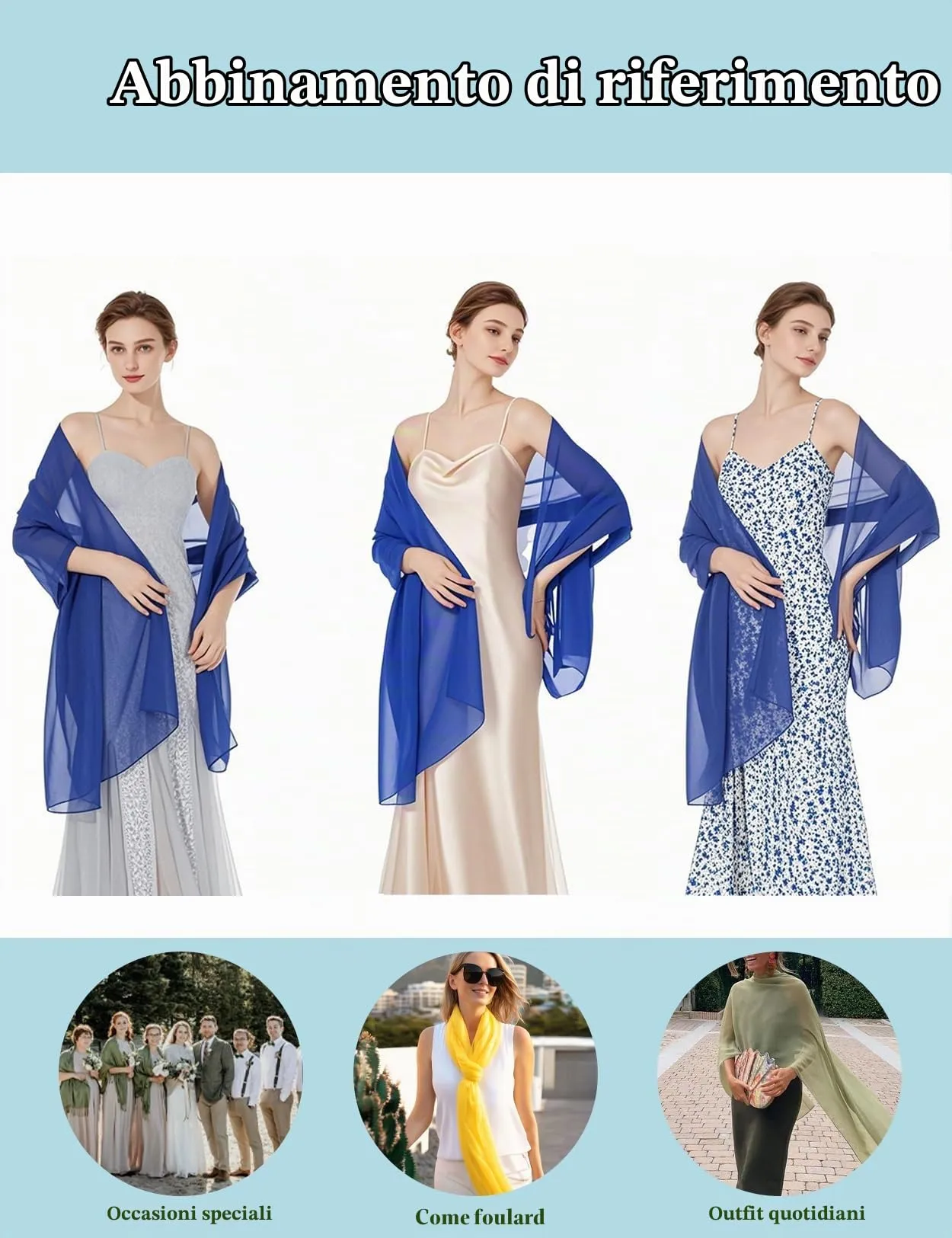 BEAUTELICATE Scialle Stola in Chiffon per Donna, Royal Blue - Plus Size - immagine 6