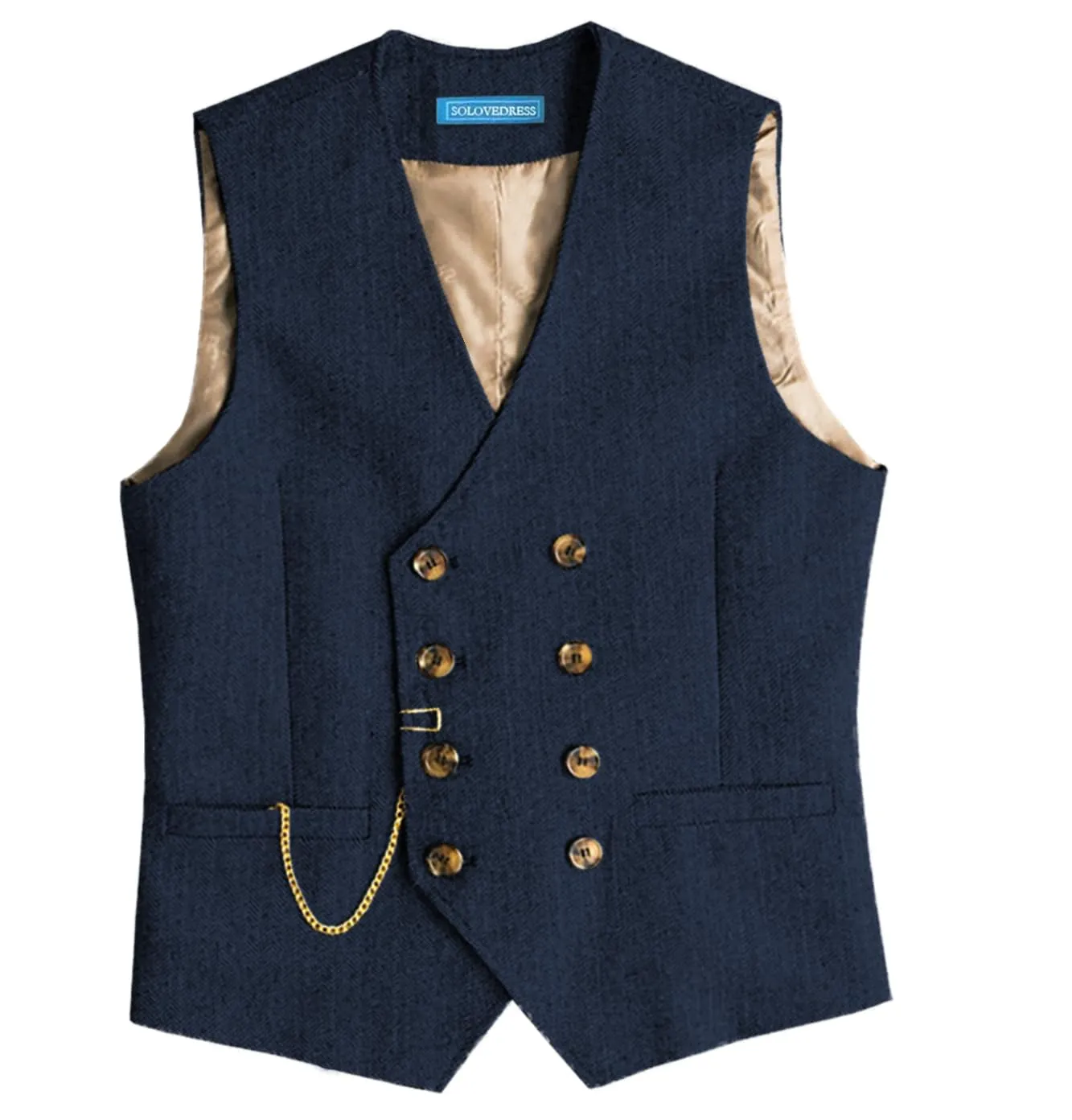 Solovedress Gilet da uomo in lana a righe, vestibilità regolare, Blu marino, M - immagine 1