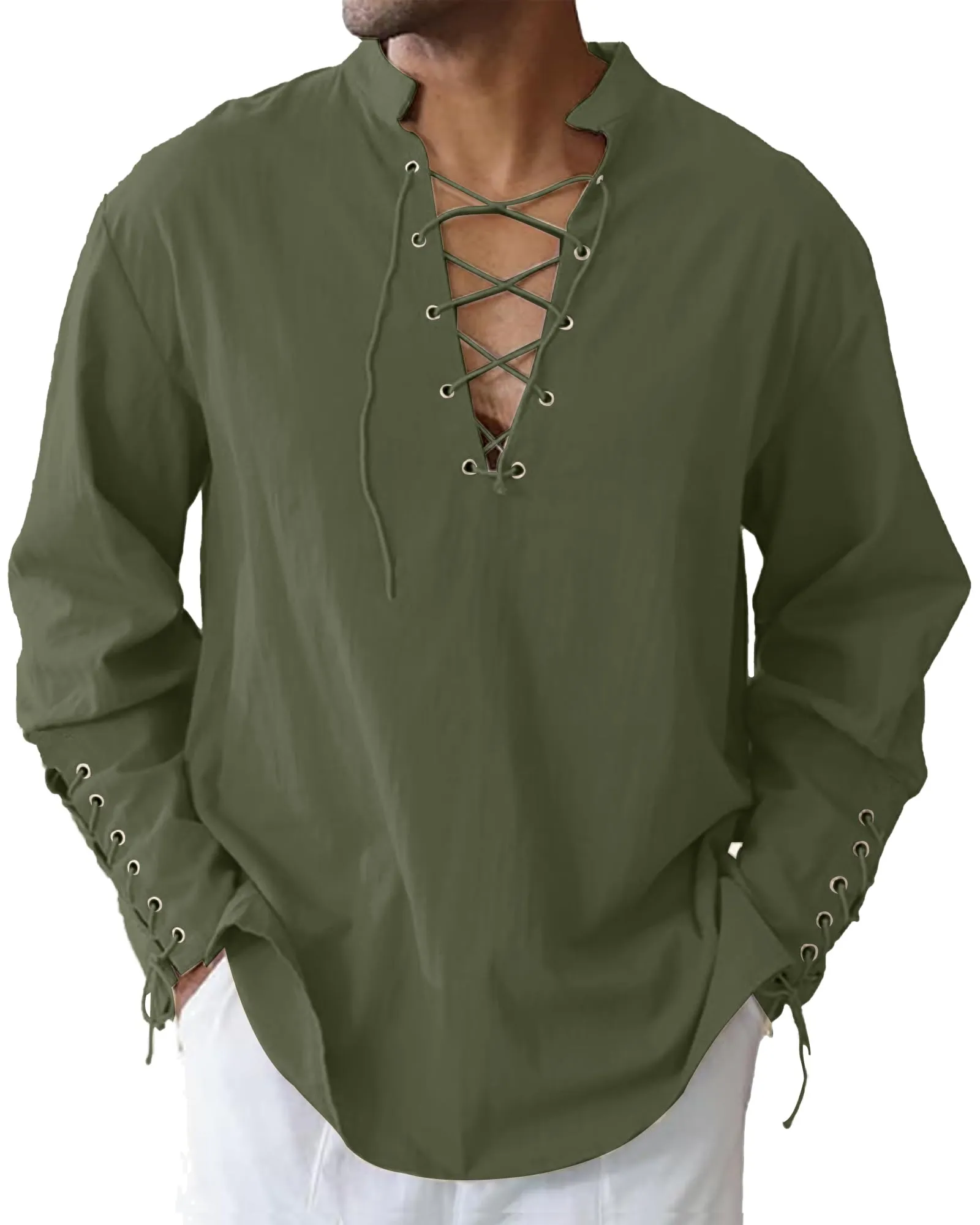 LVCBL Camicia Uomo Cosplay Stile Antico Verde Militare 2XL - immagine 1