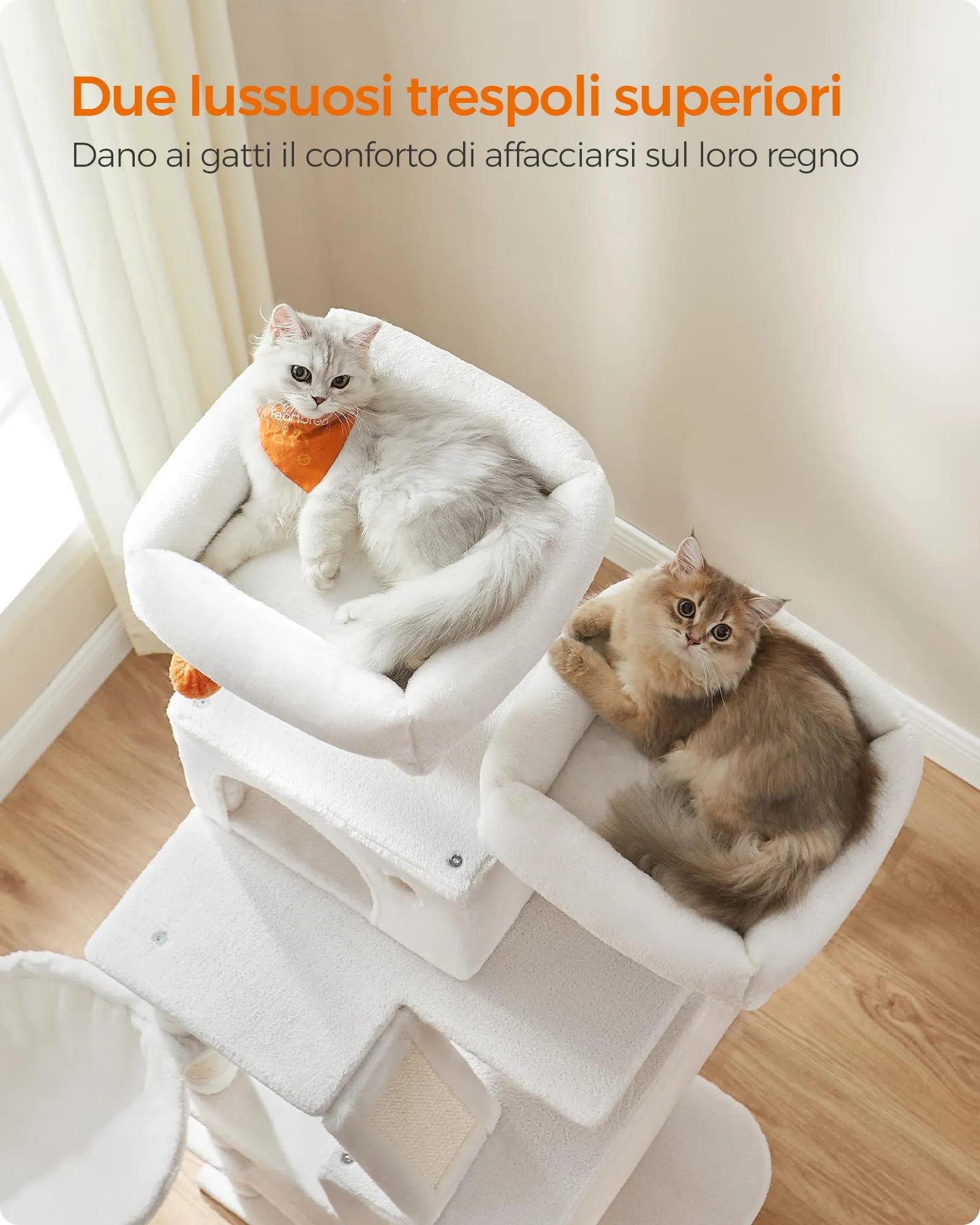 Feandrea Albero per Gatti in Peluche a Più Livelli, 168 cm, Bianco Crema - immagine 4