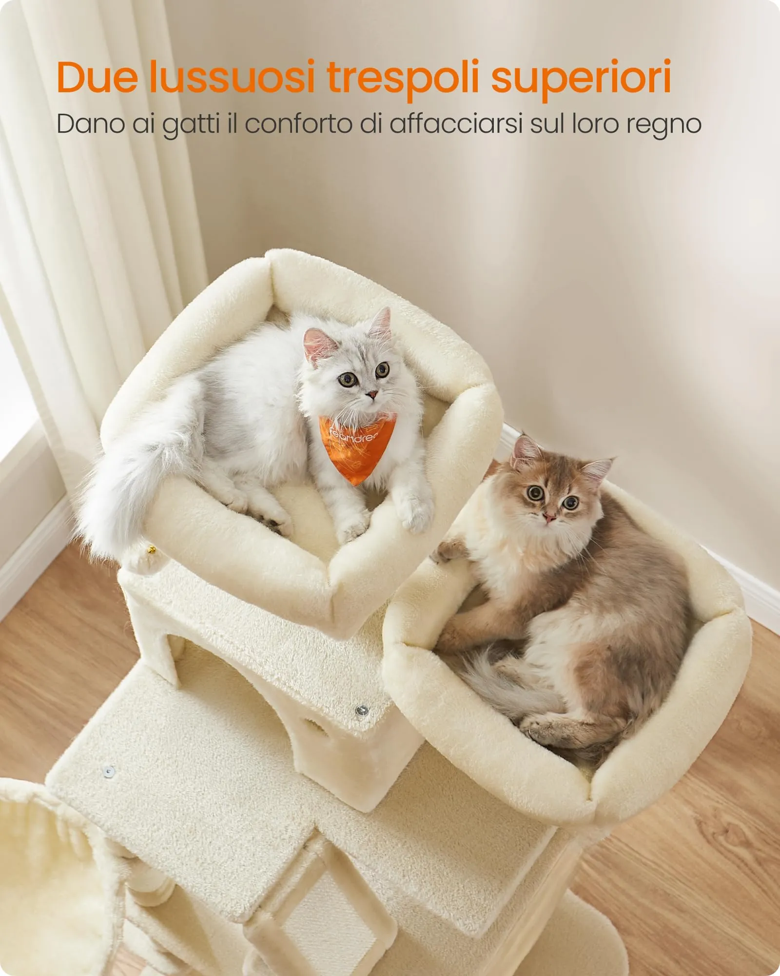 Feandrea Albero per Gatti 168 cm con Tiragraffi, 2 Posatoi, 2 Grotte, Cesto e Amaca, Beige PCT165M01V1 - immagine 4