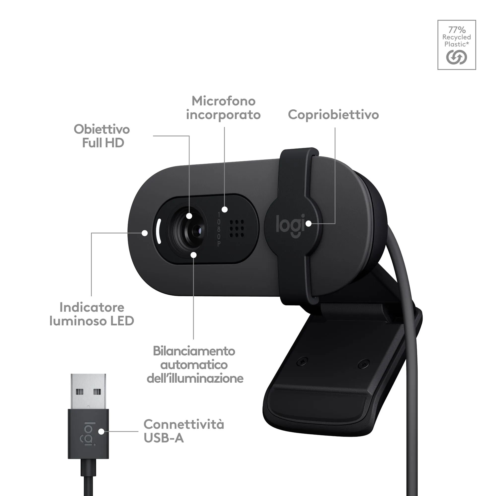 Logitech Brio 100 Full HD Webcam - Grafite - immagine 7