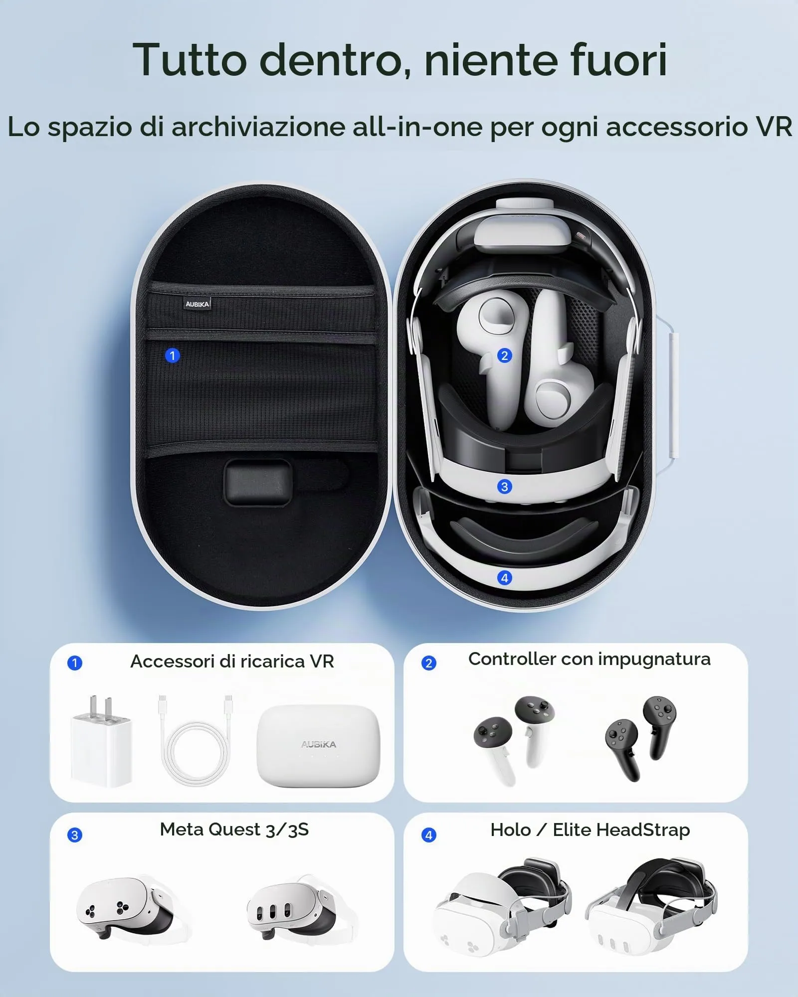 Aubika Custodia Rigida per Meta Quest 3 & Oculus Quest 3S, Grigio - immagine 4