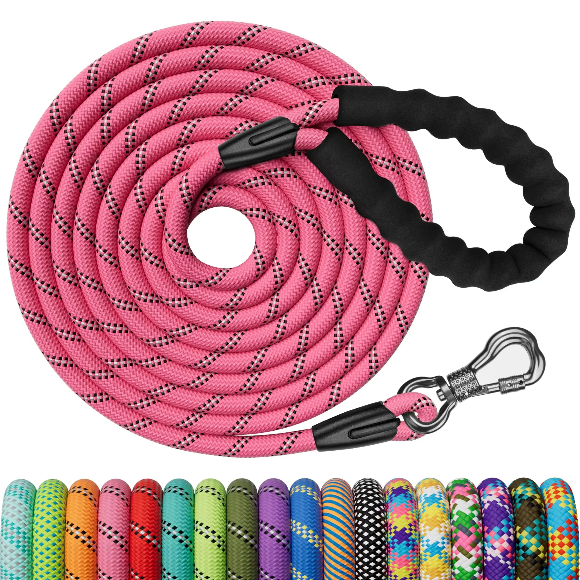 X XBEN Guinzaglio Addestramento per Cani, Corda di Nylon 8M x 8mm con Gancio di Sicurezza e Maniglia Imbottita - immagine 1