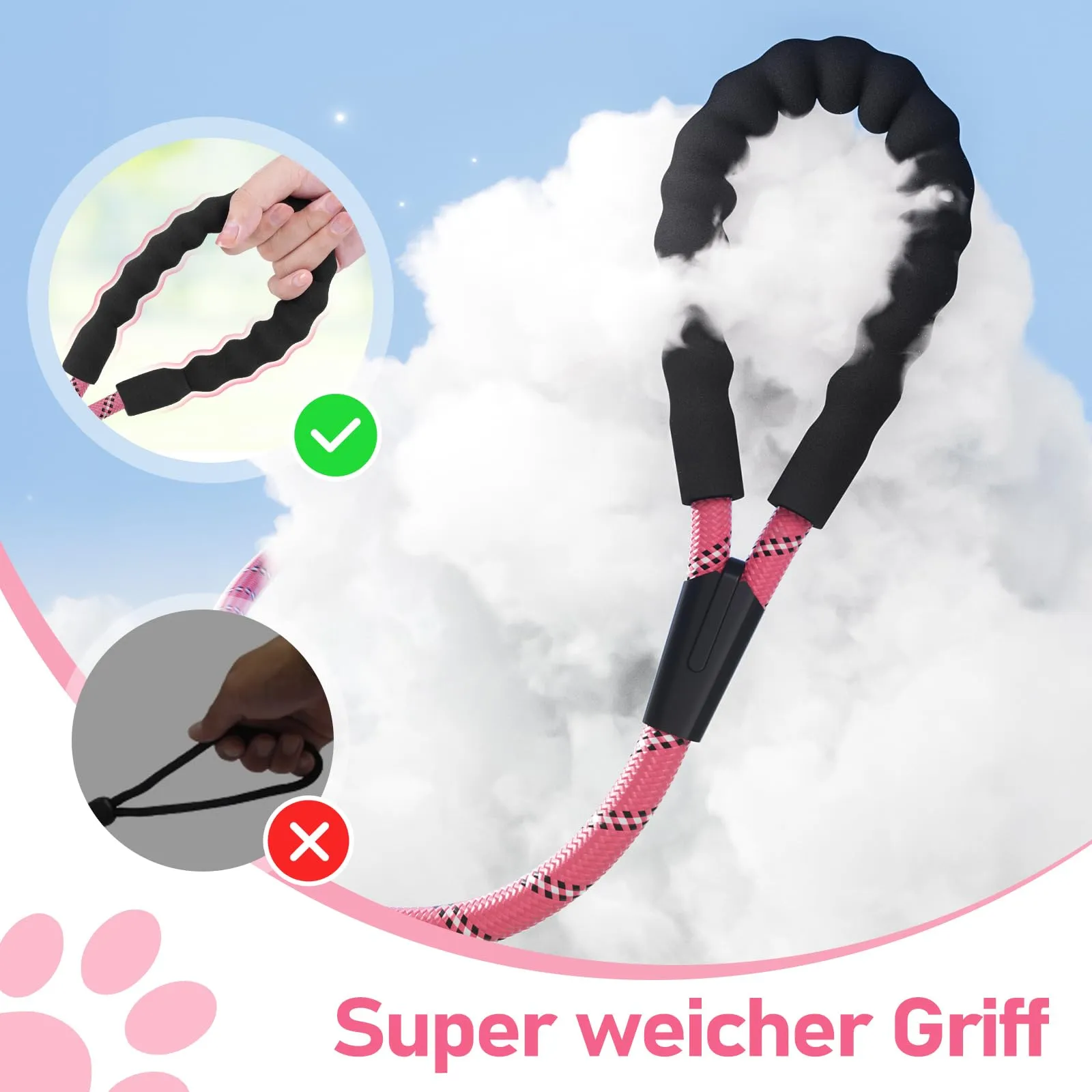 X XBEN Guinzaglio Addestramento per Cani, Corda di Nylon 8M x 8mm con Gancio di Sicurezza e Maniglia Imbottita - immagine 3