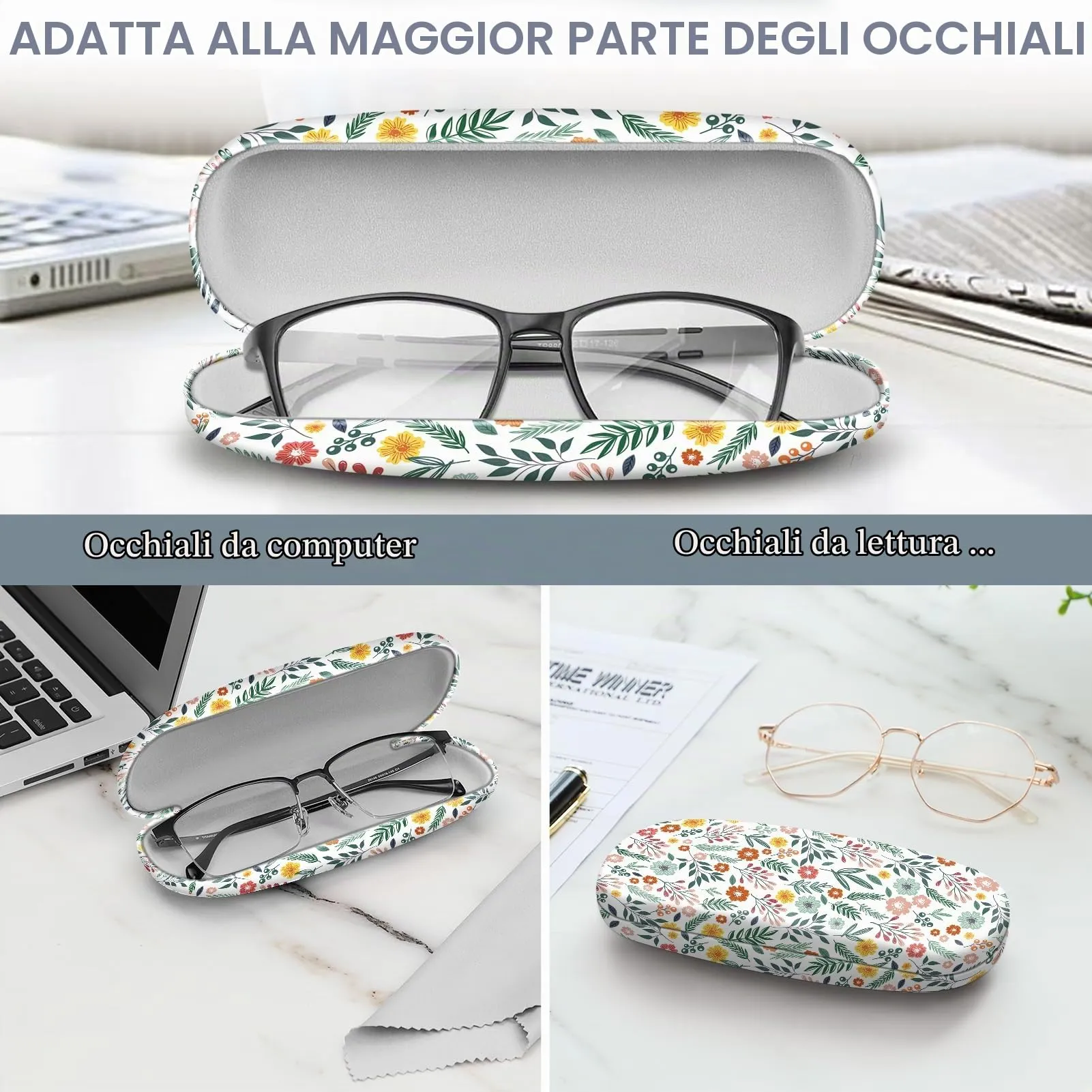 FINTIE Custodia Occhiali Rigida Floreale in Ecopelle, AGSB - immagine 4