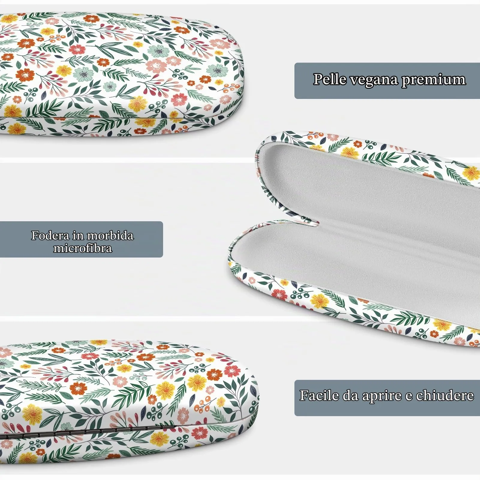 FINTIE Custodia Occhiali Rigida Floreale in Ecopelle, AGSB - immagine 5