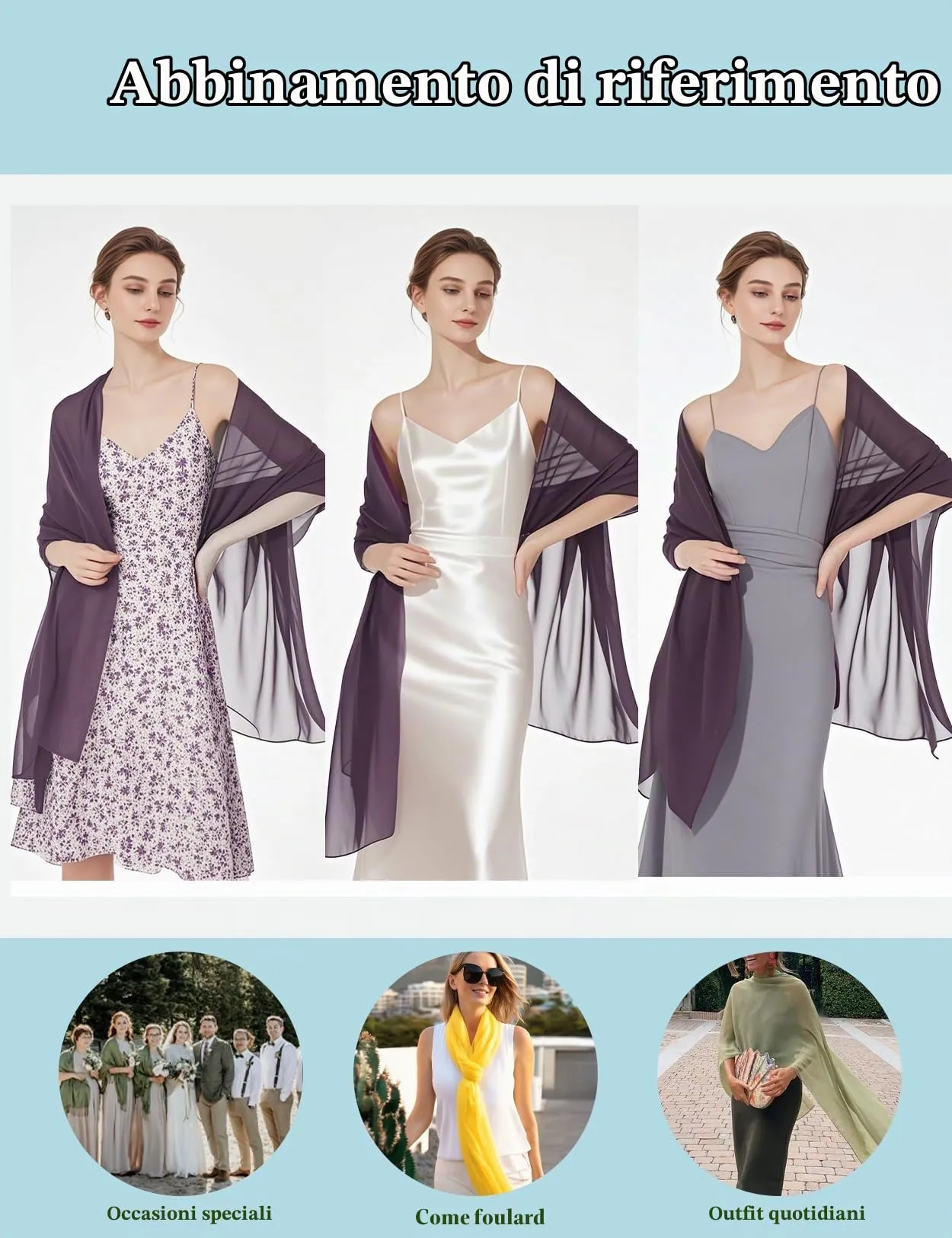 BEAUTELICATE Scialle Stola Donna in Chiffon Plum - Taglia unica - immagine 6