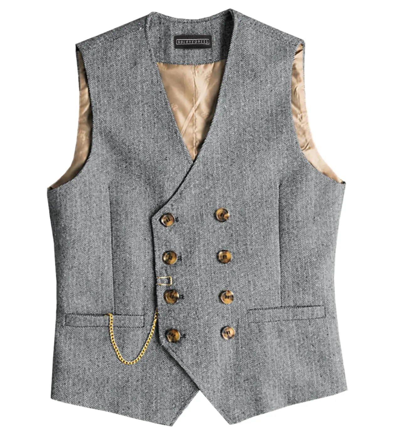 Solovedress Gilet da uomo vintage in tweed doppiopetto Argento 3XL - immagine 1