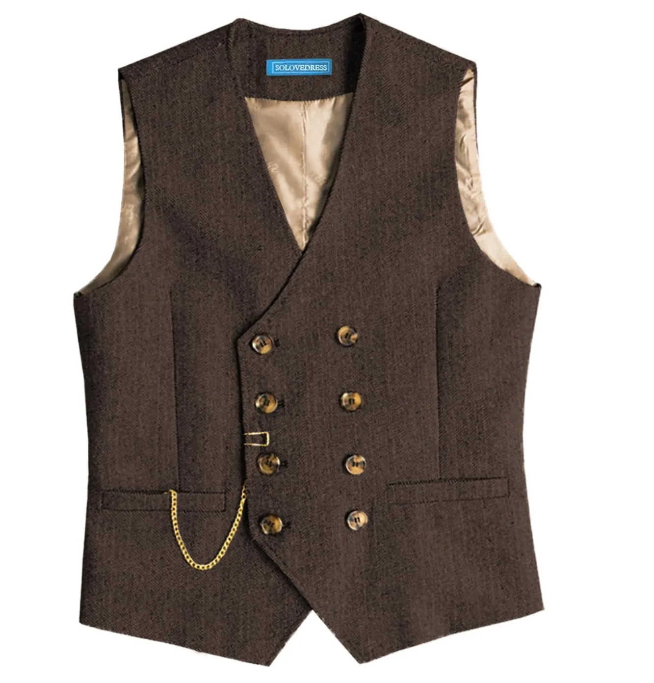 Solovedress Gilet da uomo vintage in tweed doppiopetto, Caffè, M - immagine 1