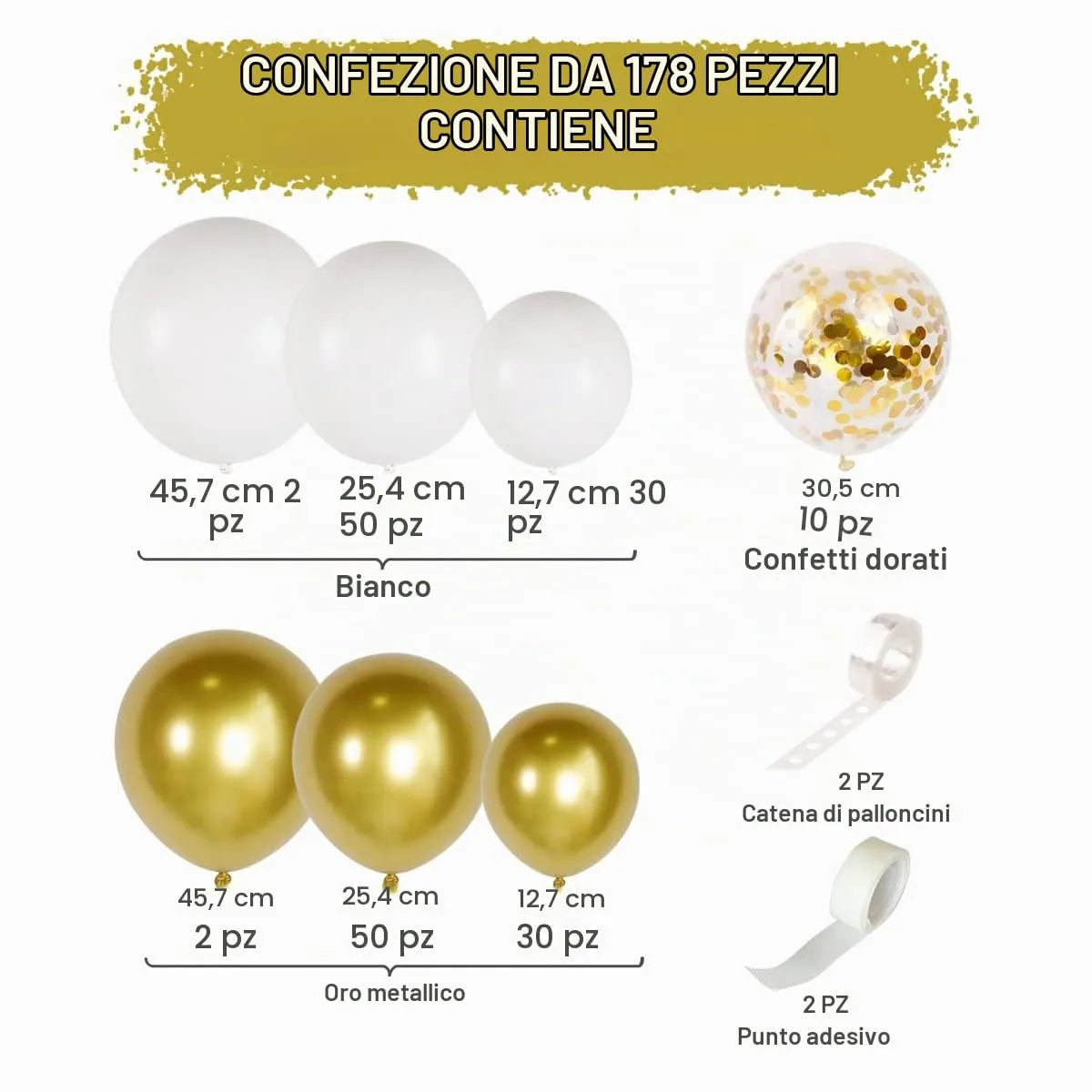 Frigg Kit Arco Palloncini Bianchi e Oro, 178 Pezzi - immagine 2