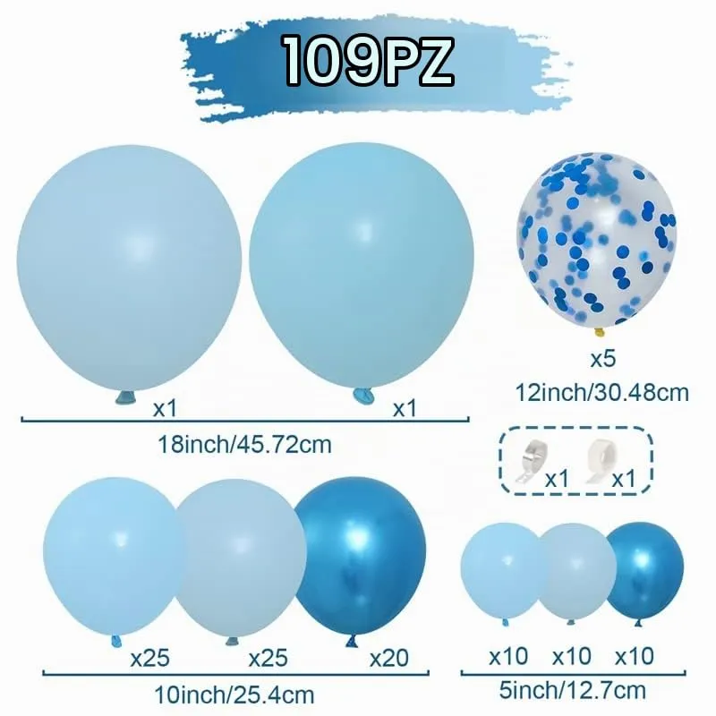 Frigg Kit Arco Palloncini Blu e Azzurri, 109 Pezzi - immagine 2