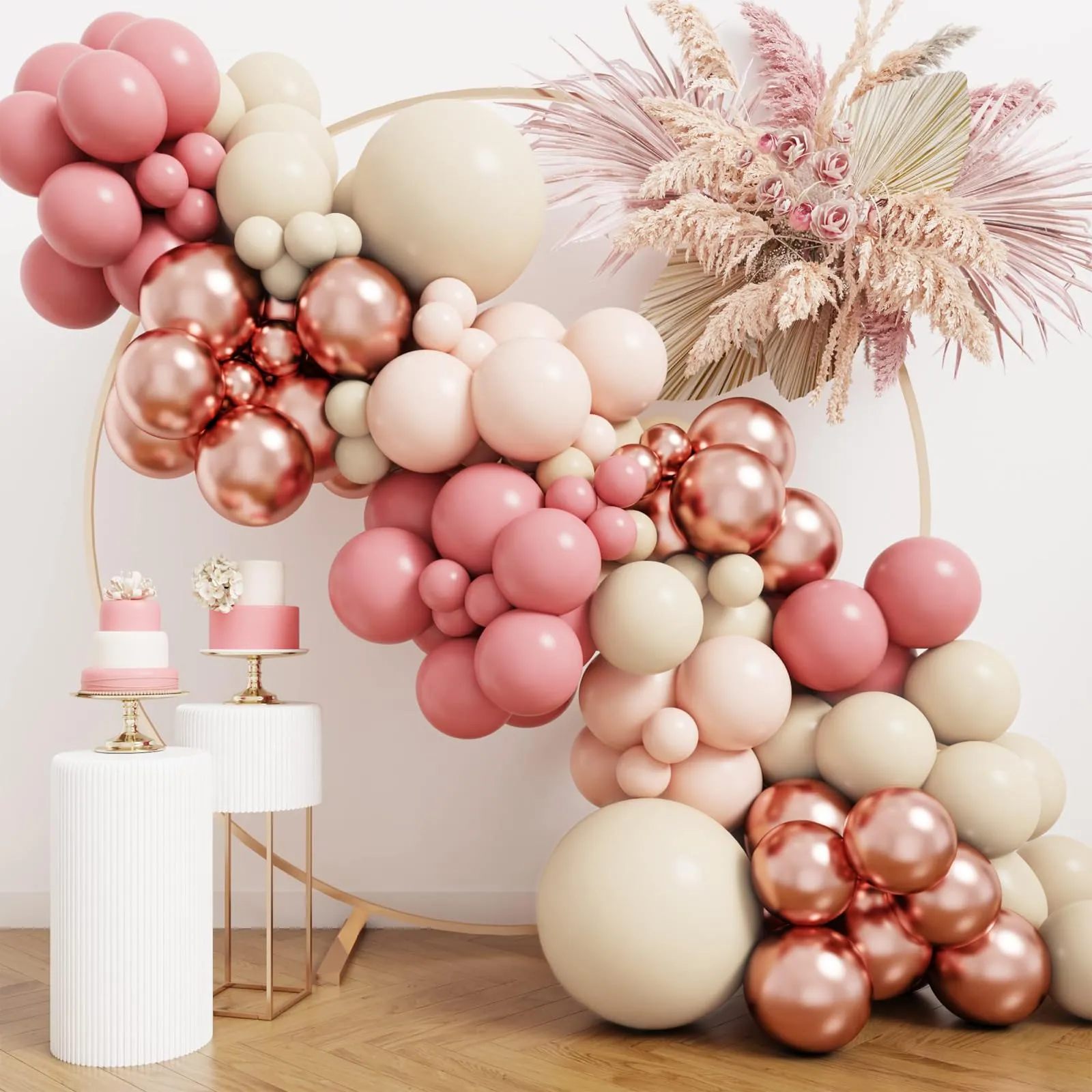 Frigg Arco di Palloncini Rosa Antico, Oro Rosa e Arancione Tenero, Set da 100 Pezzi per Decorazioni Feste - immagine 3