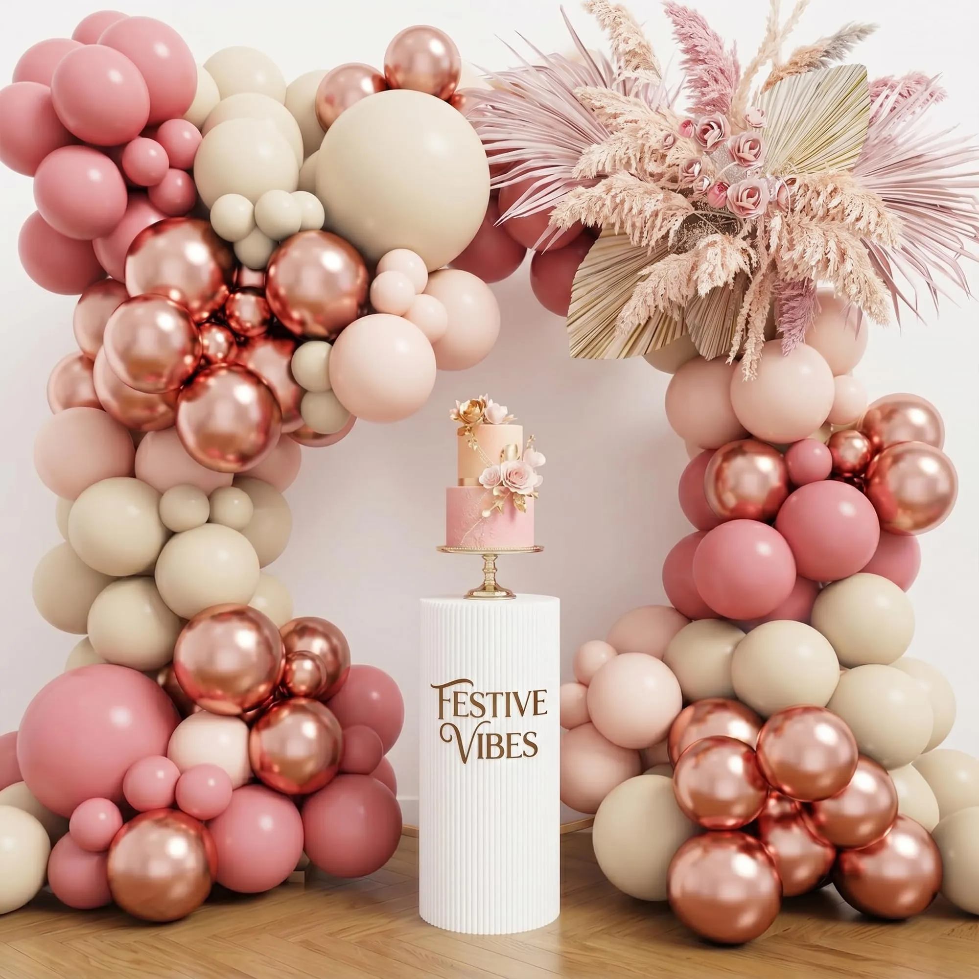 Frigg Arco di Palloncini Rosa Antico, Oro Rosa e Arancione Tenero, Set da 100 Pezzi per Decorazioni Feste - immagine 4