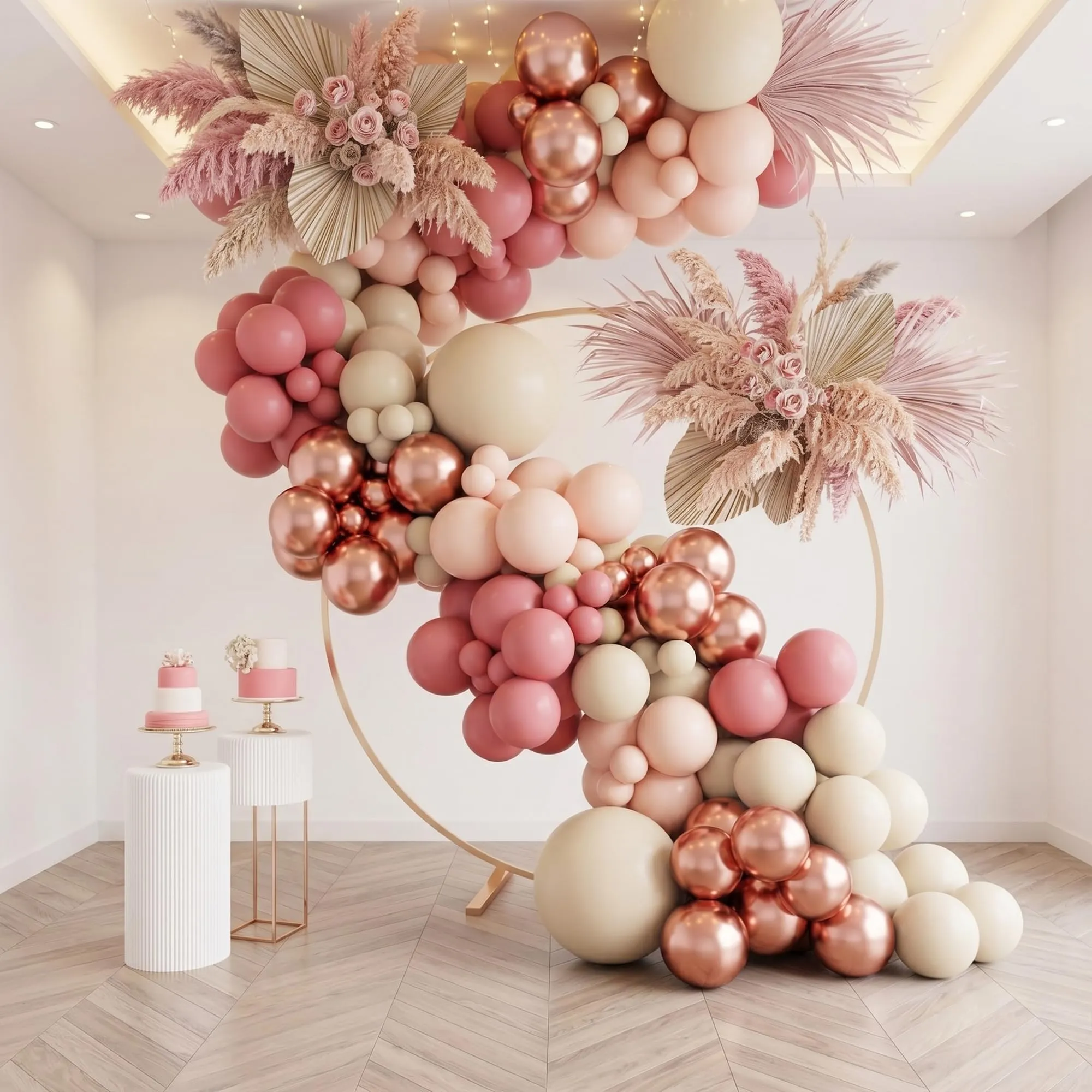 Frigg Arco di Palloncini Rosa Antico, Oro Rosa e Arancione Tenero, Set da 100 Pezzi per Decorazioni Feste - immagine 5