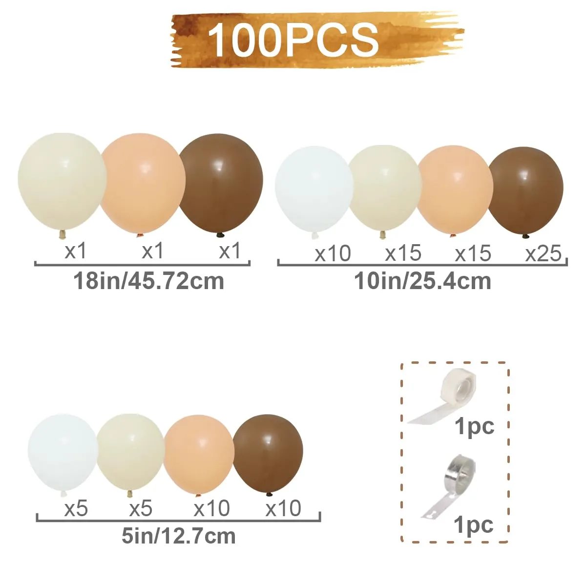 Frigg Kit Arco di Palloncini Marroni, Bianchi, Beige e Color Pelle - 100 Pezzi - immagine 2